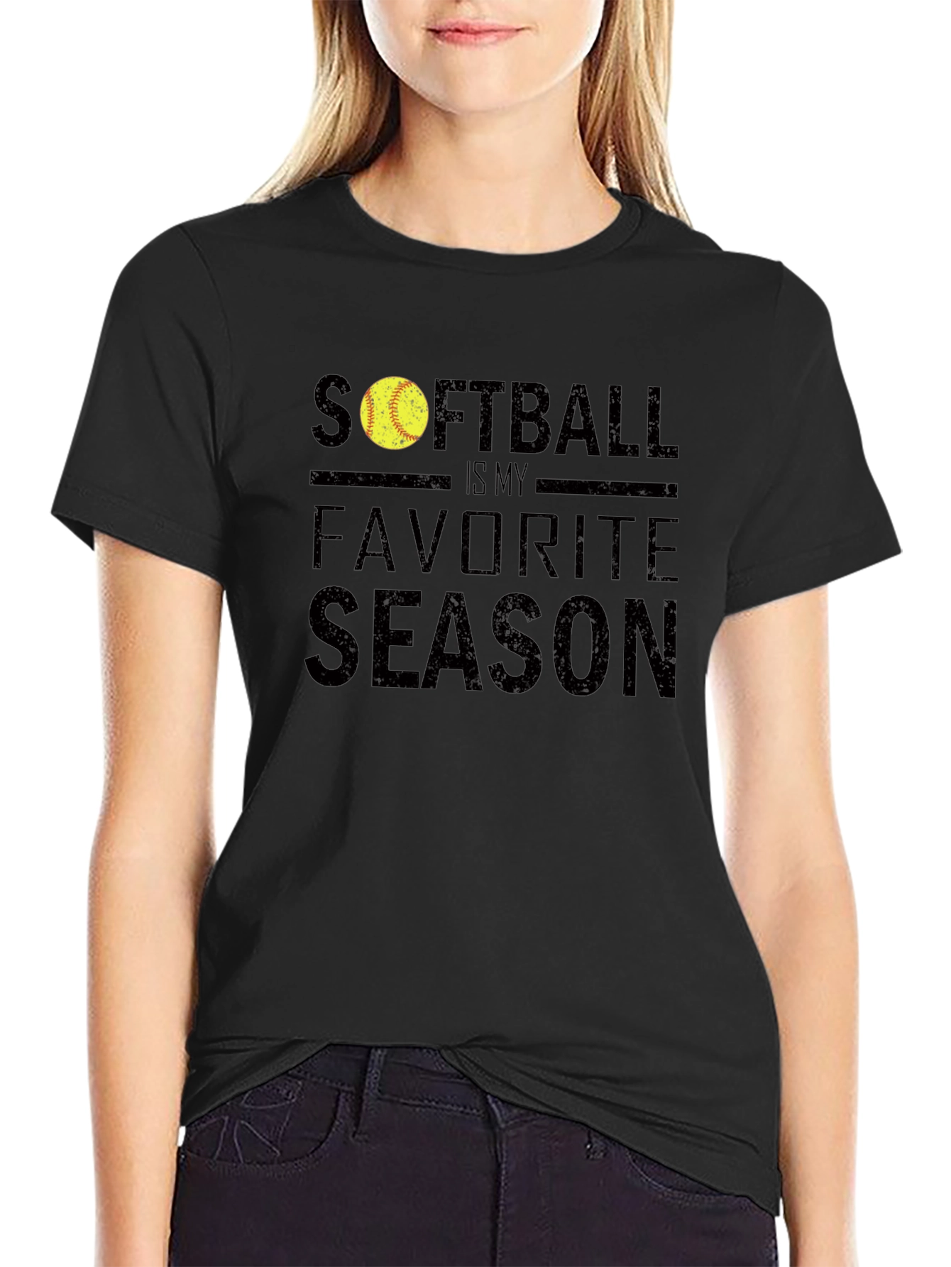 Softball Is My Favorite Season Black T-Shirt