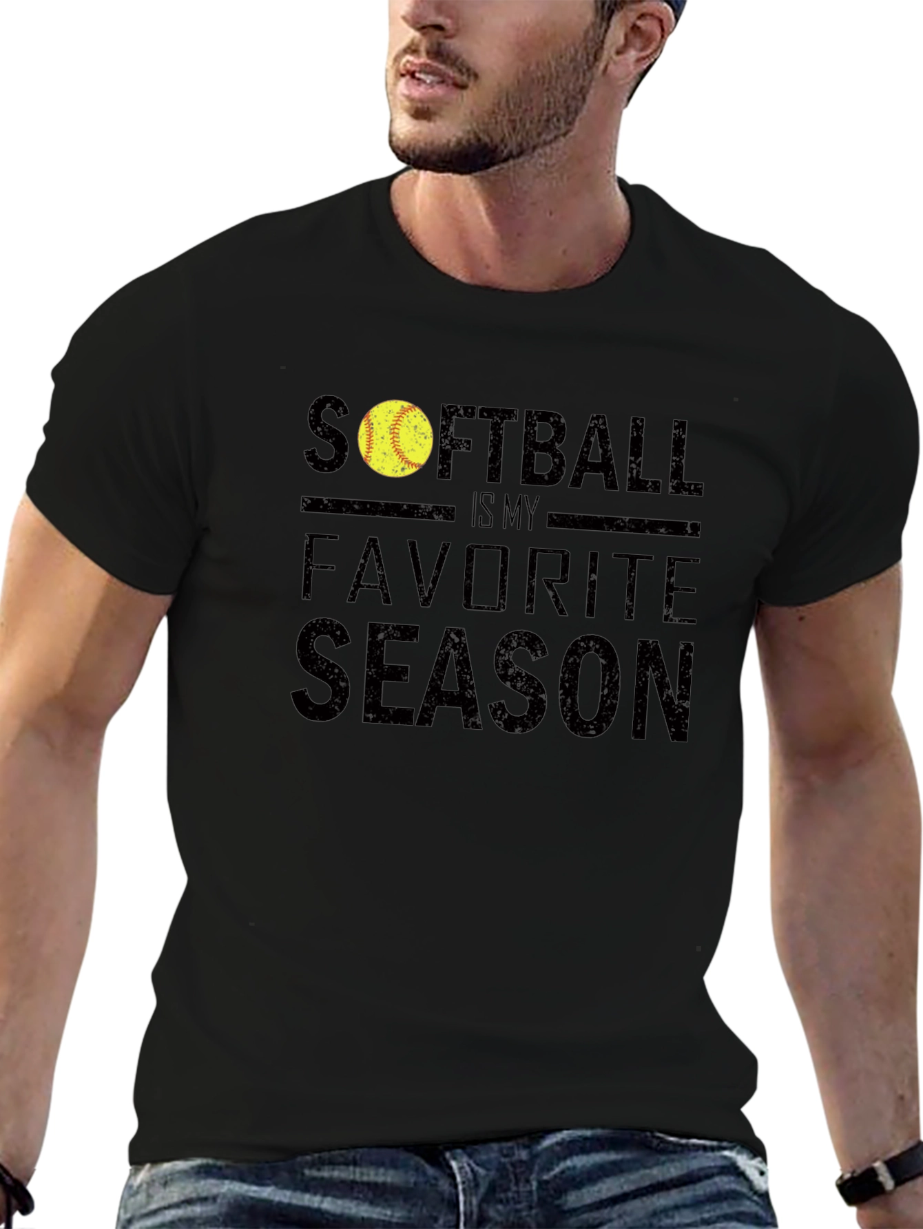 Softball Is My Favorite Season Black T-Shirt