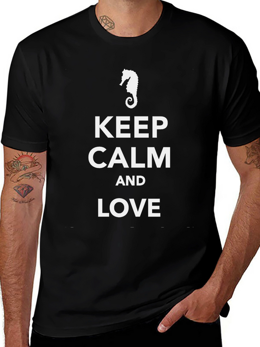 Keep Calm and Love Seahorses - Black T-Shirt
