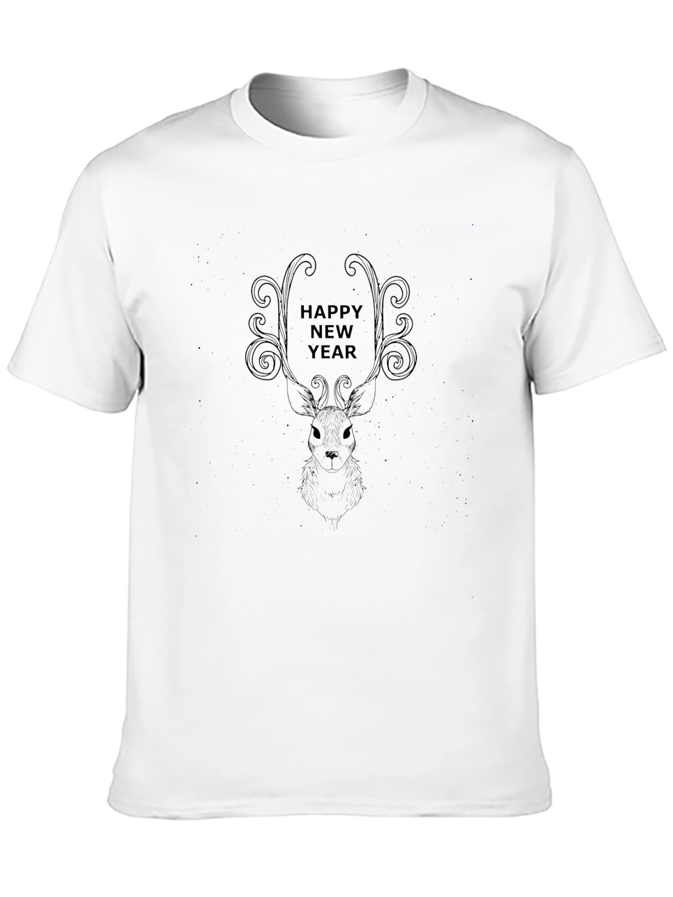 Festive New Year Deer Graphic Tee - Black