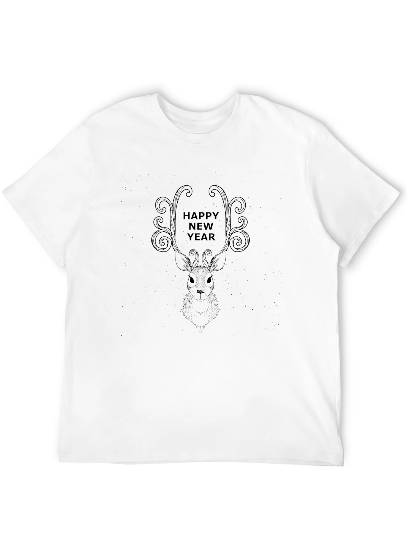 Festive New Year Deer Graphic Tee - Black