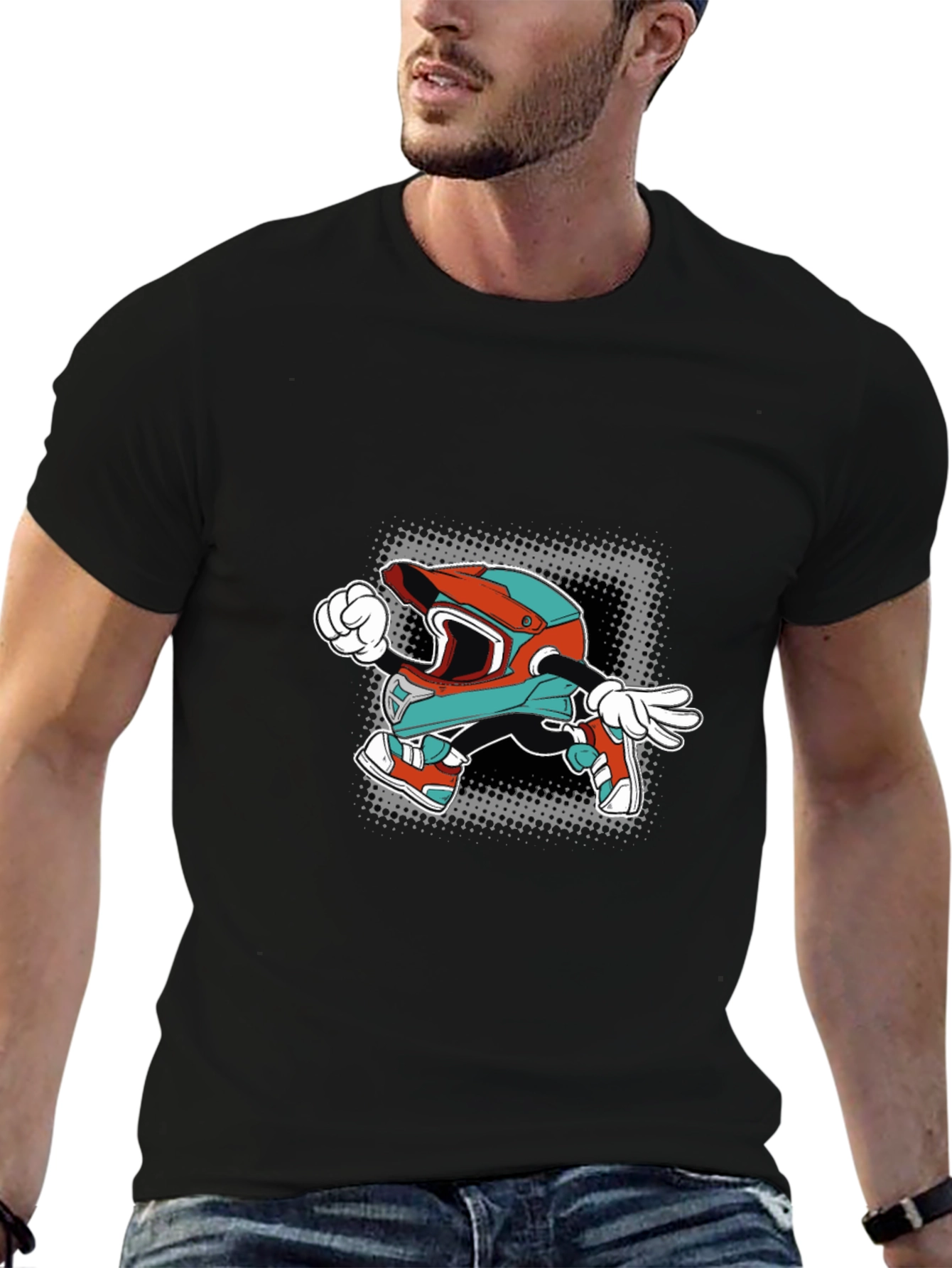 Cartoon Helmet Graphic Tee