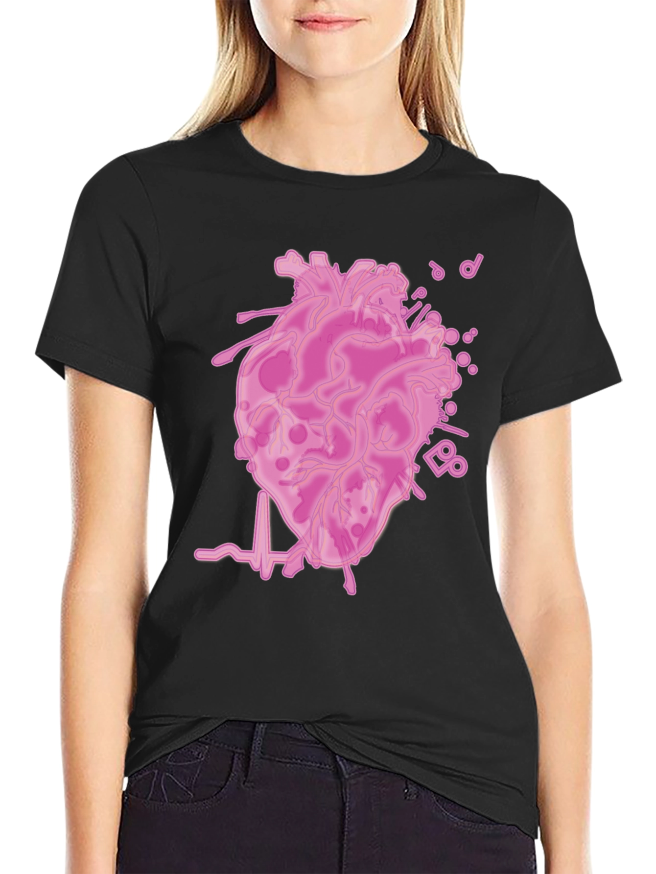 Anatomical Heartbeat Graphic T-Shirt - Black