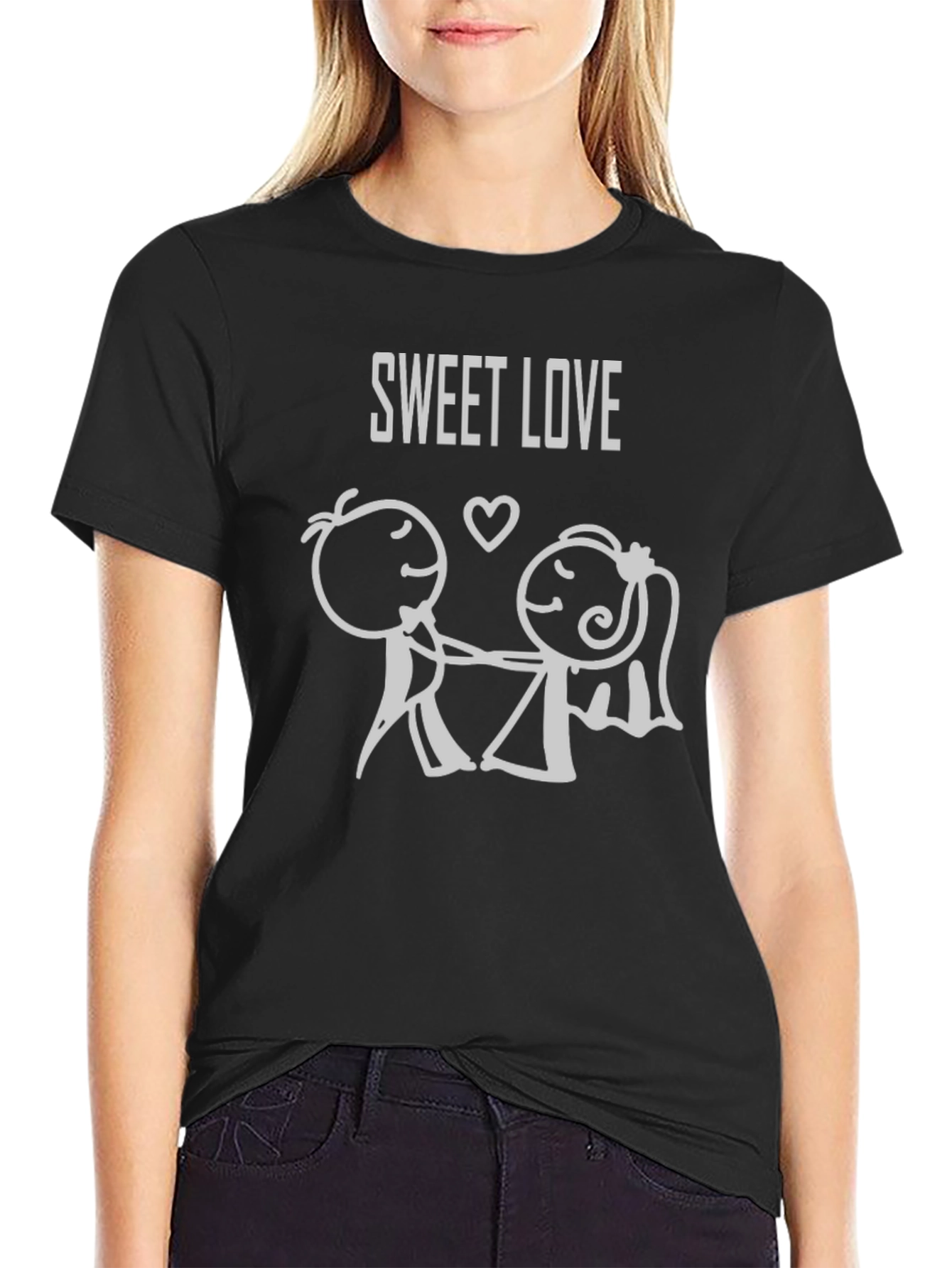 Sweet Love Graphic Tee - Black Cotton Blend