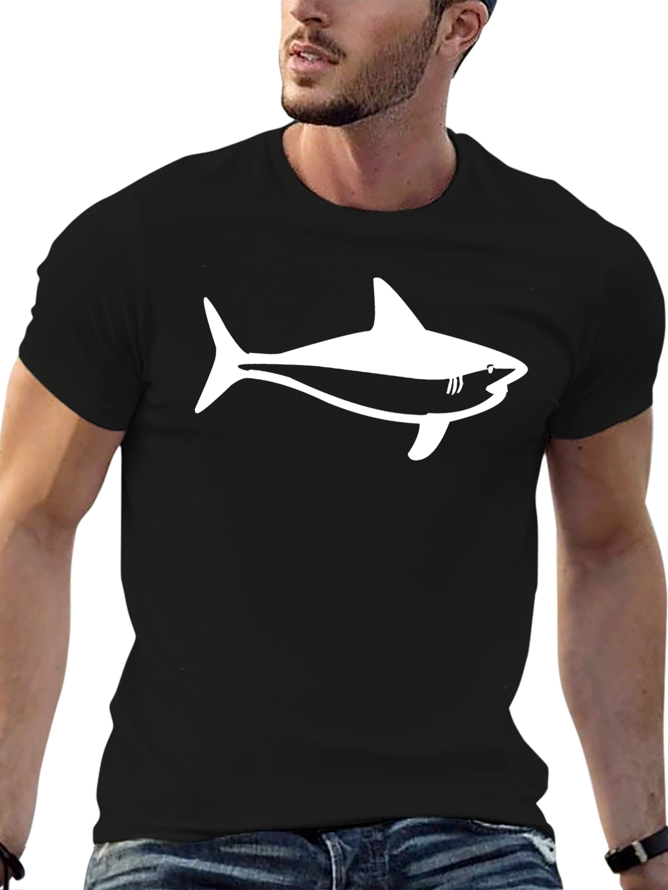 Shark Graphic Tee - Black Cotton T-Shirt