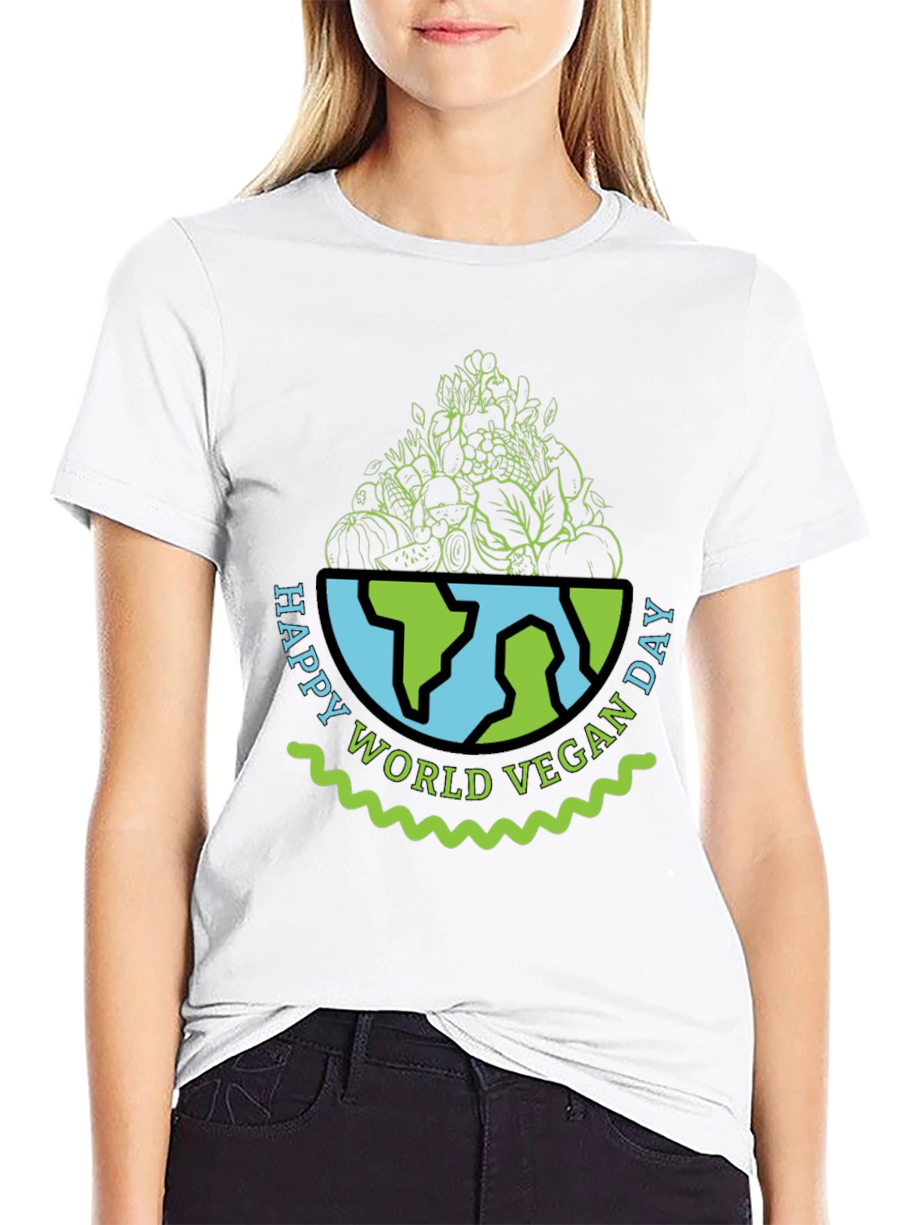 Vegan Day T-Shirt - World Globe with Vegetables