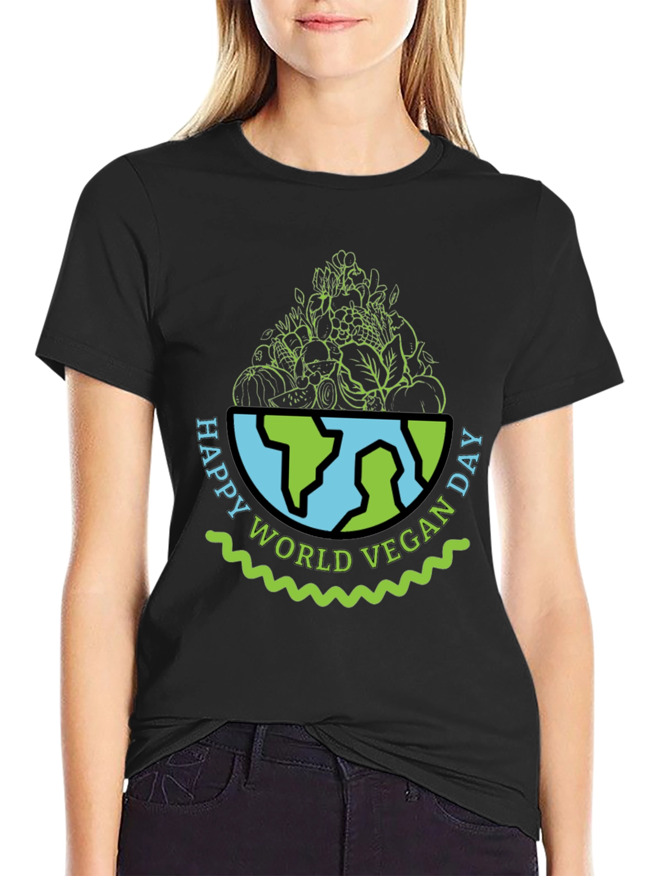 Vegan Day T-Shirt - World Globe with Vegetables