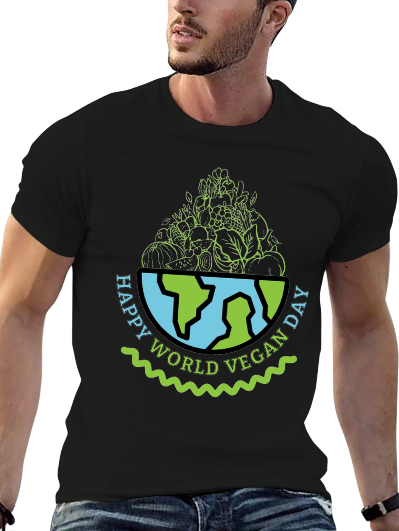 Vegan Day T-Shirt - World Globe with Vegetables