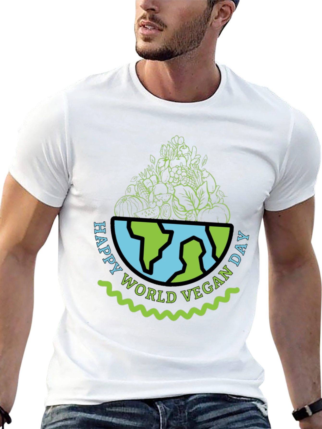 Vegan Day T-Shirt - World Globe with Vegetables