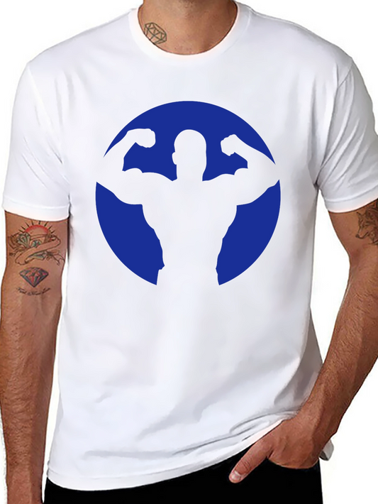 Muscle Man Silhouette Graphic Tee - Bold Blue & Black