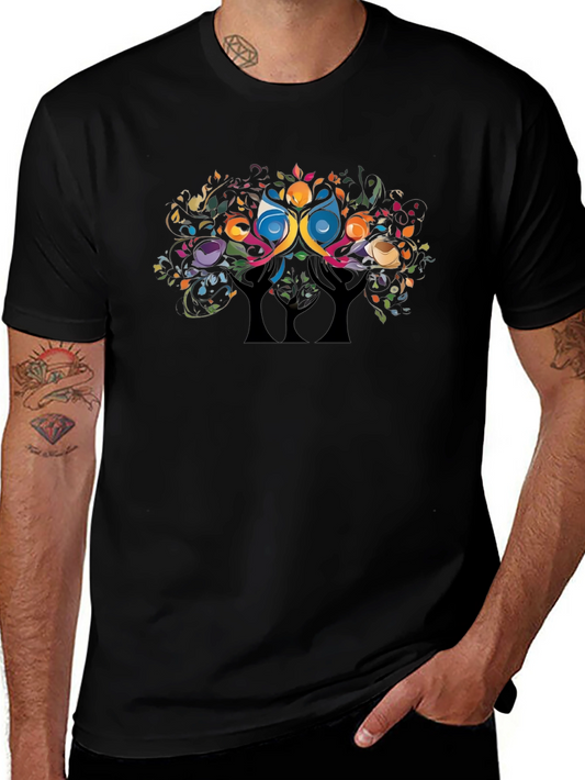 Abstract Tree Graphic Tee - Black Casual Comfort