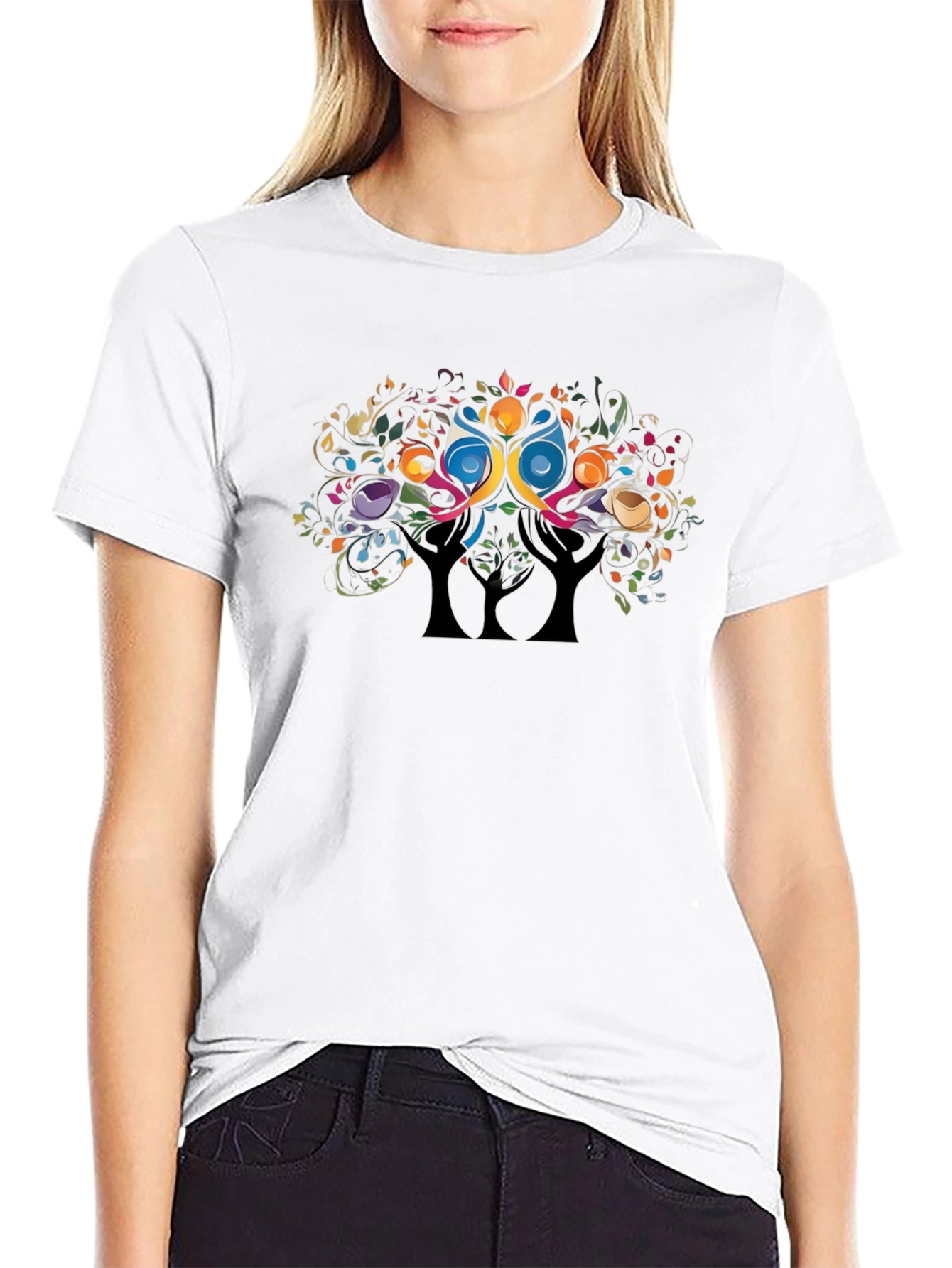 Abstract Tree Graphic Tee - Black Casual Comfort