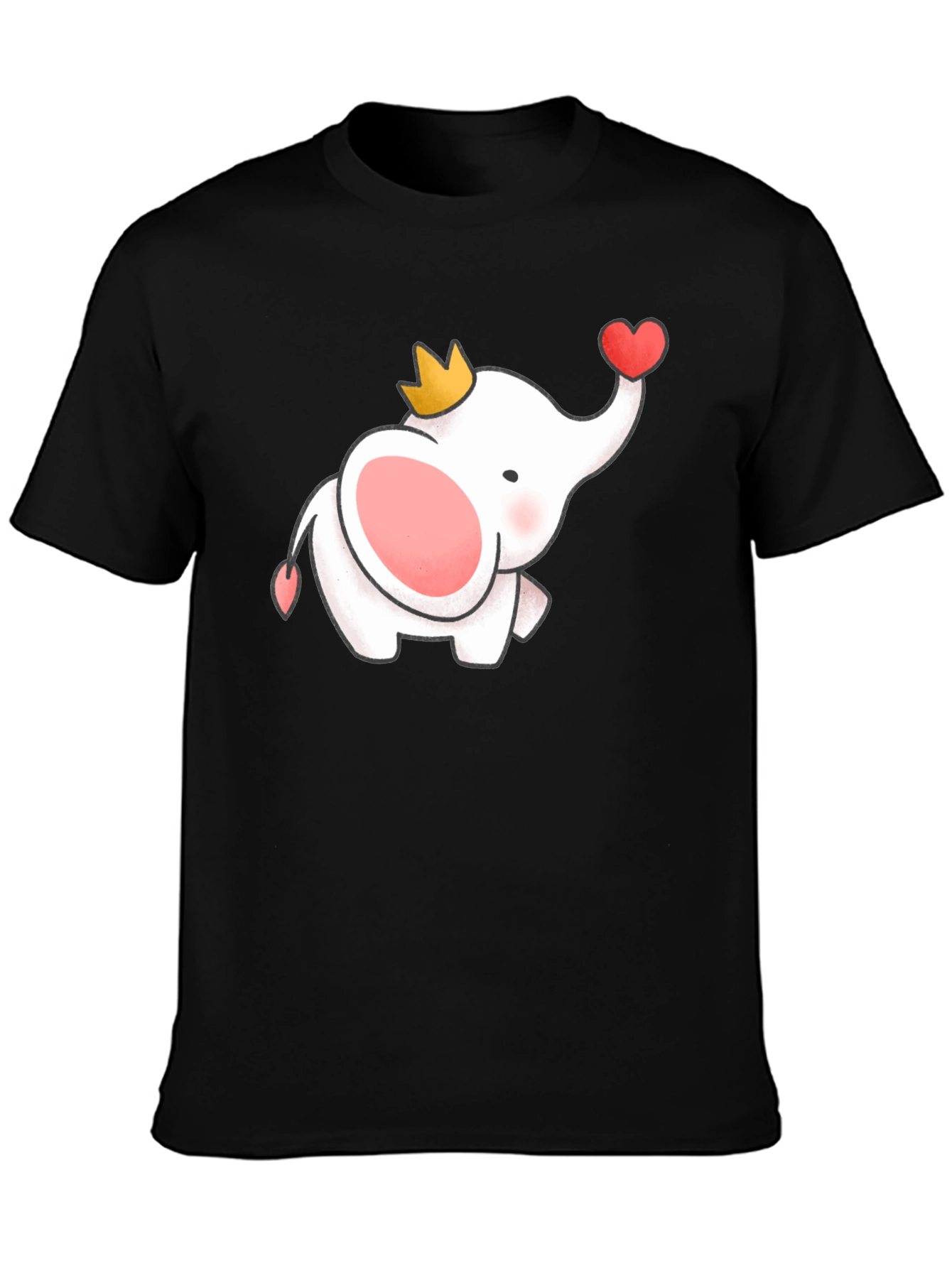 Cute Elephant Crown Heart Black Tee