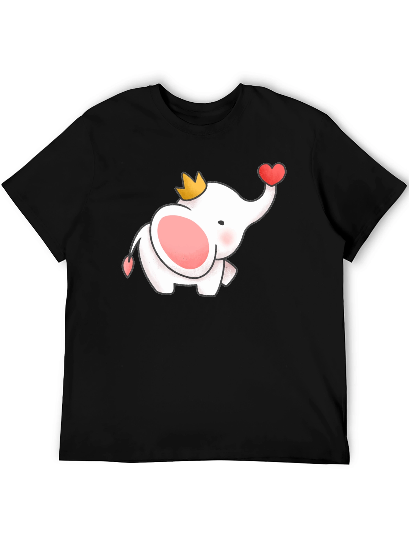 Cute Elephant Crown Heart Black Tee