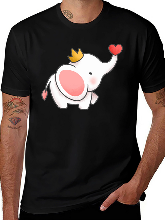 Cute Elephant Crown Heart Black Tee