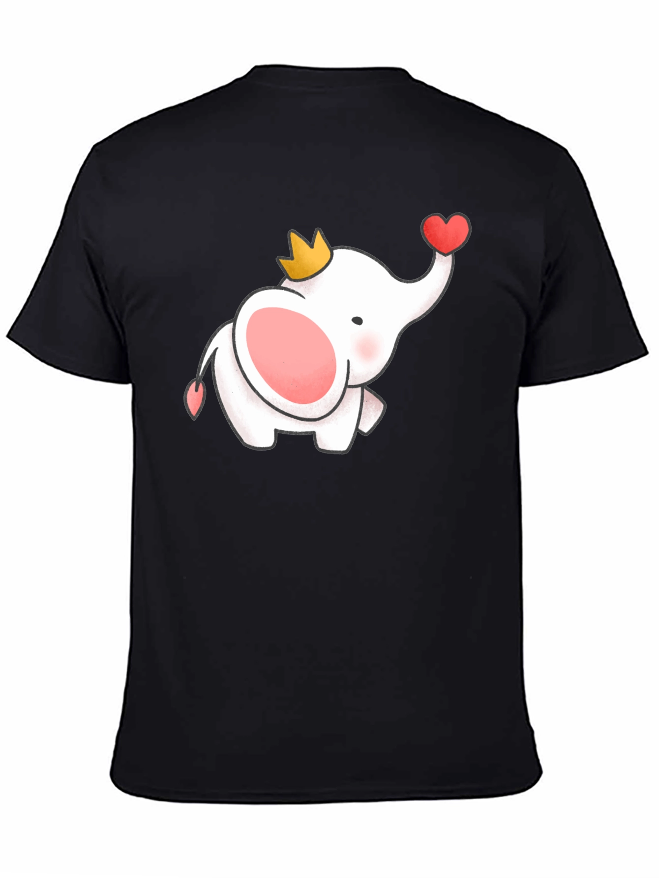 Cute Elephant Crown Heart Black Tee