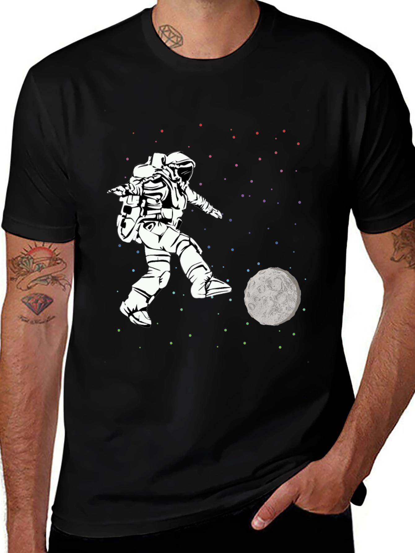 Astronaut Kicking Moon T-Shirt - Space Soccer Tee