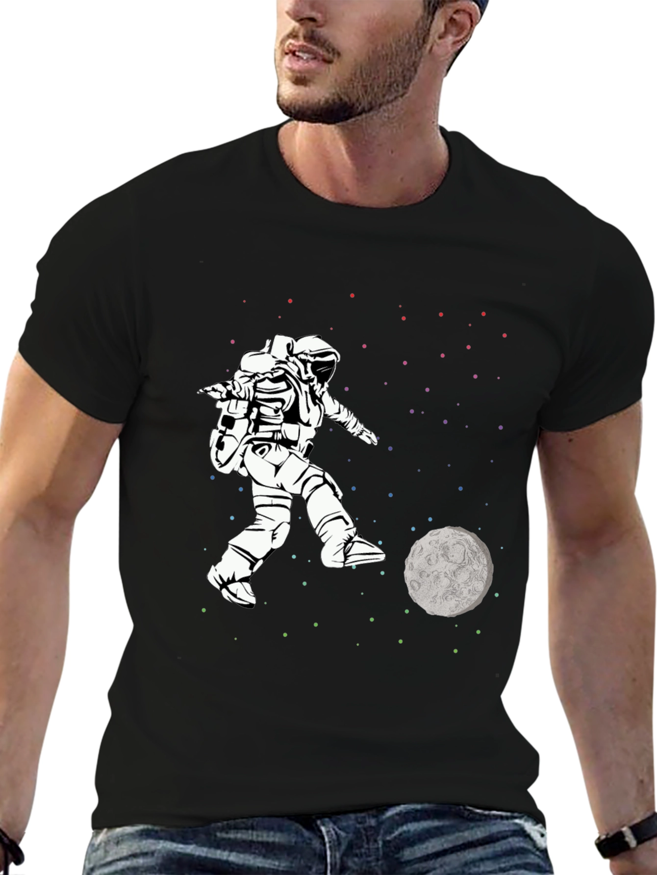 Astronaut Kicking Moon T-Shirt - Space Soccer Tee