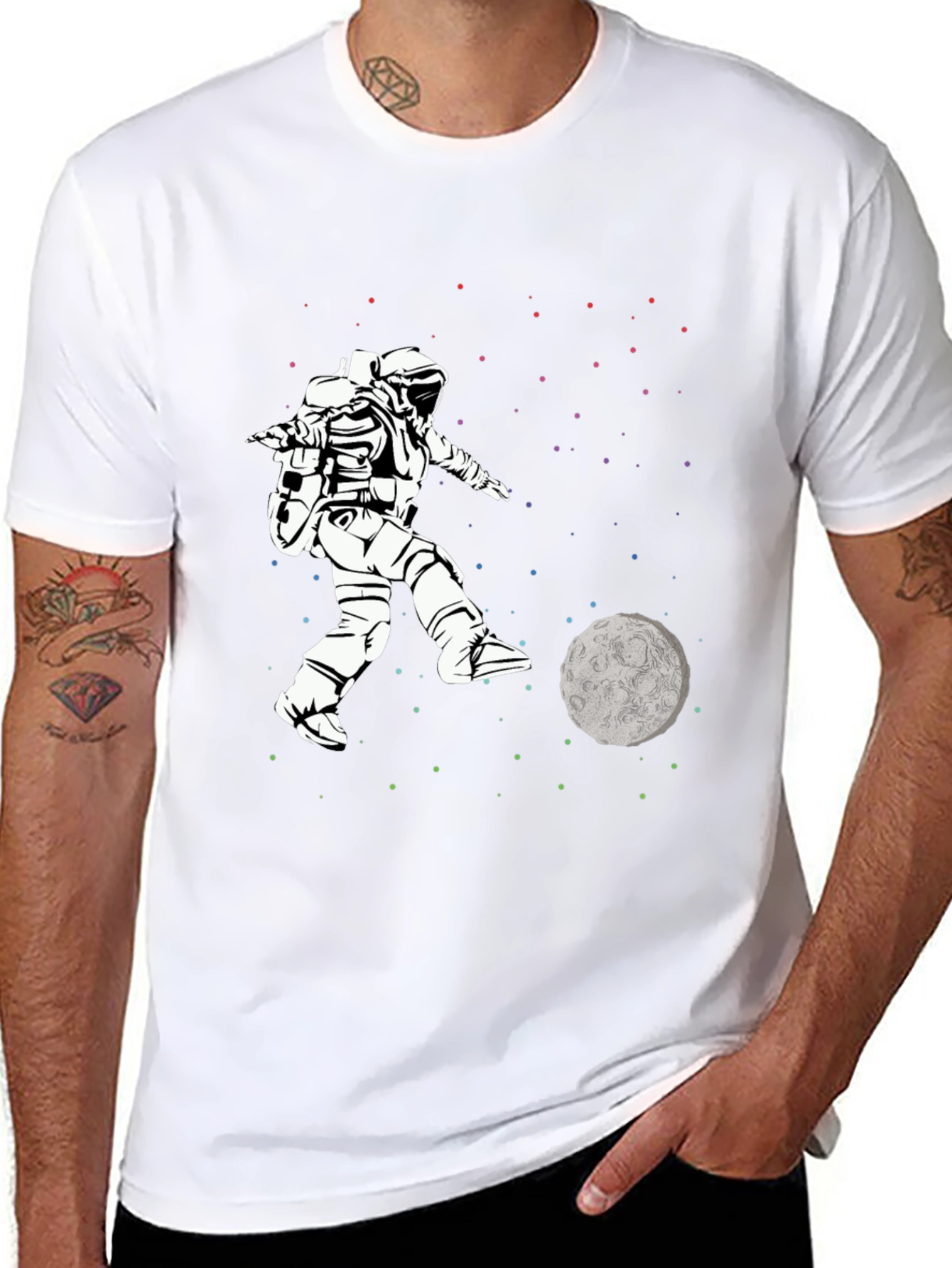 Astronaut Kicking Moon T-Shirt - Space Soccer Tee