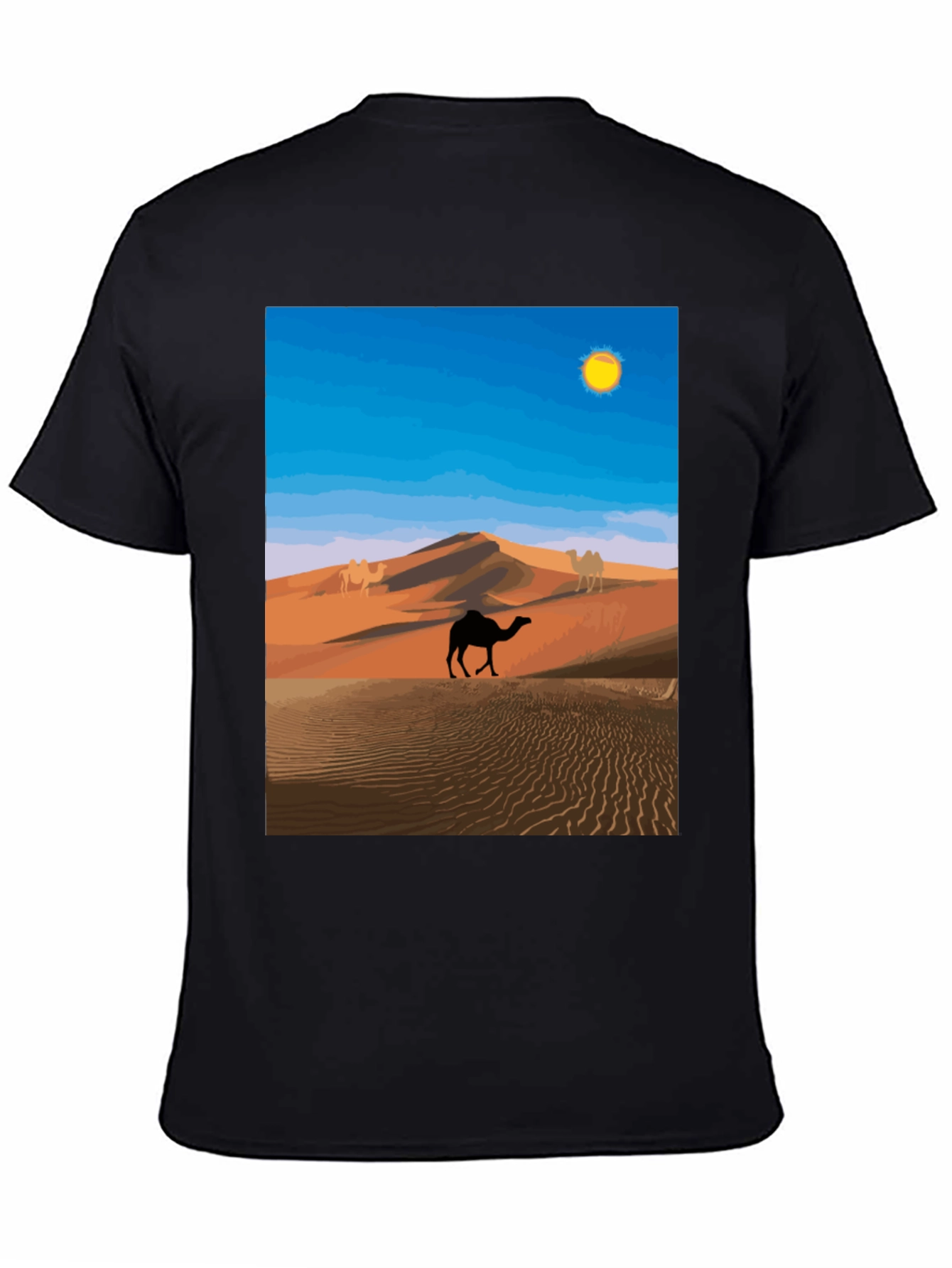 Desert Camel Graphic Tee - Black Cotton T-Shirt