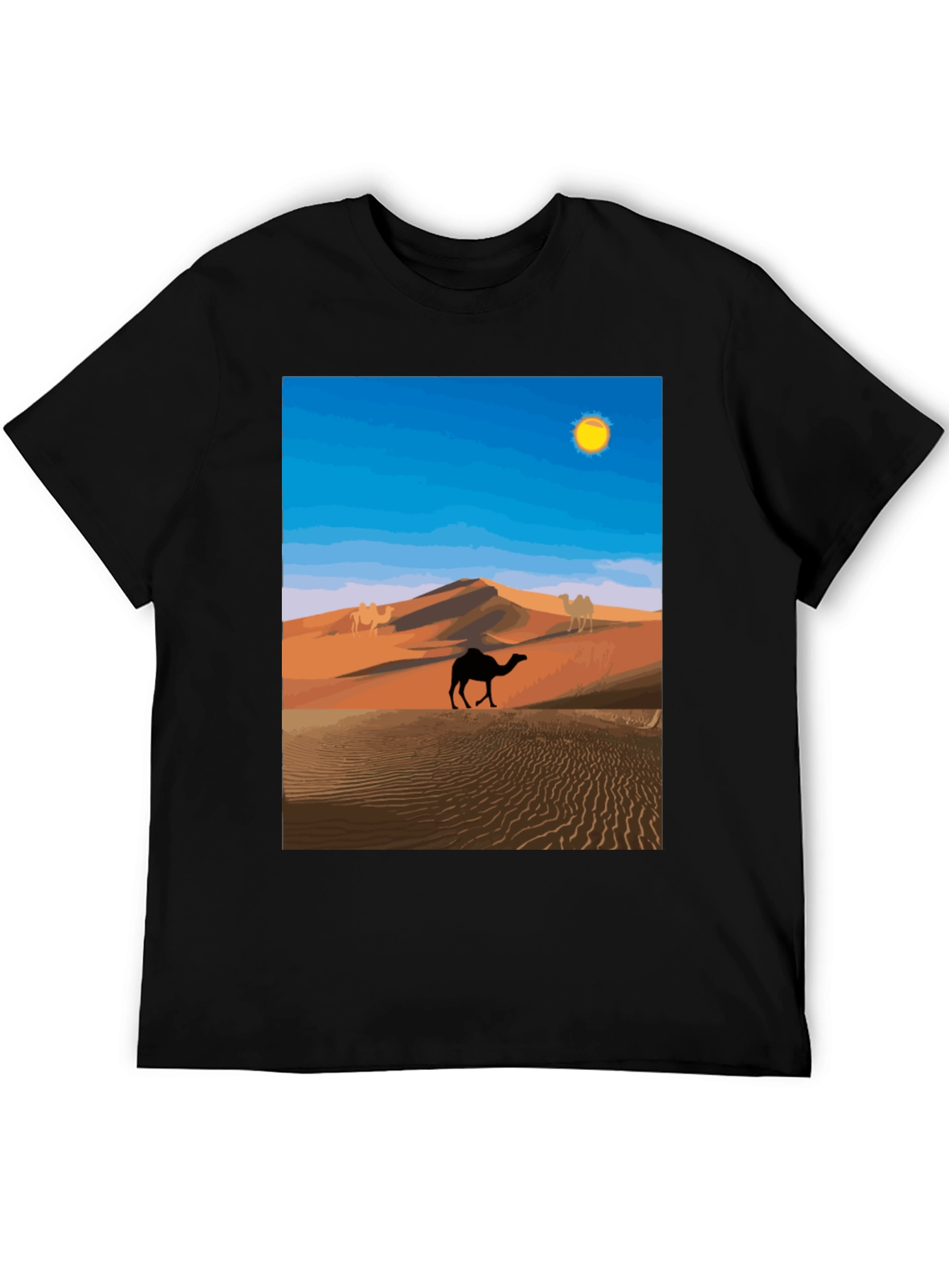 Desert Camel Graphic Tee - Black Cotton T-Shirt