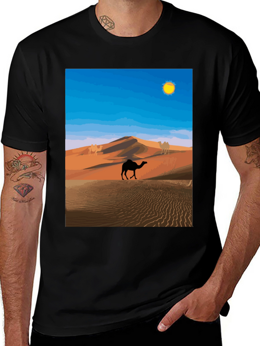 Desert Camel Graphic Tee - Black Cotton T-Shirt