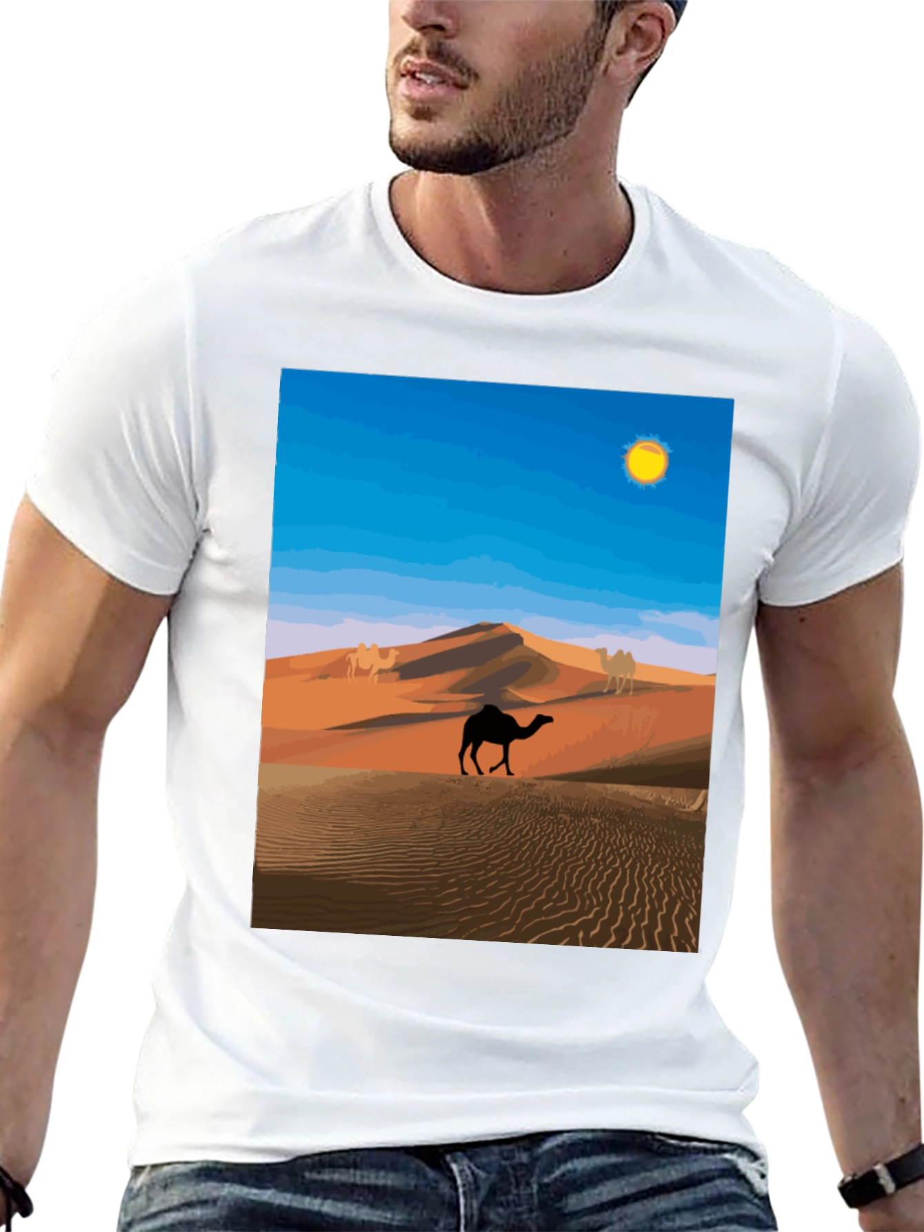 Desert Camel Graphic Tee - Black Cotton T-Shirt