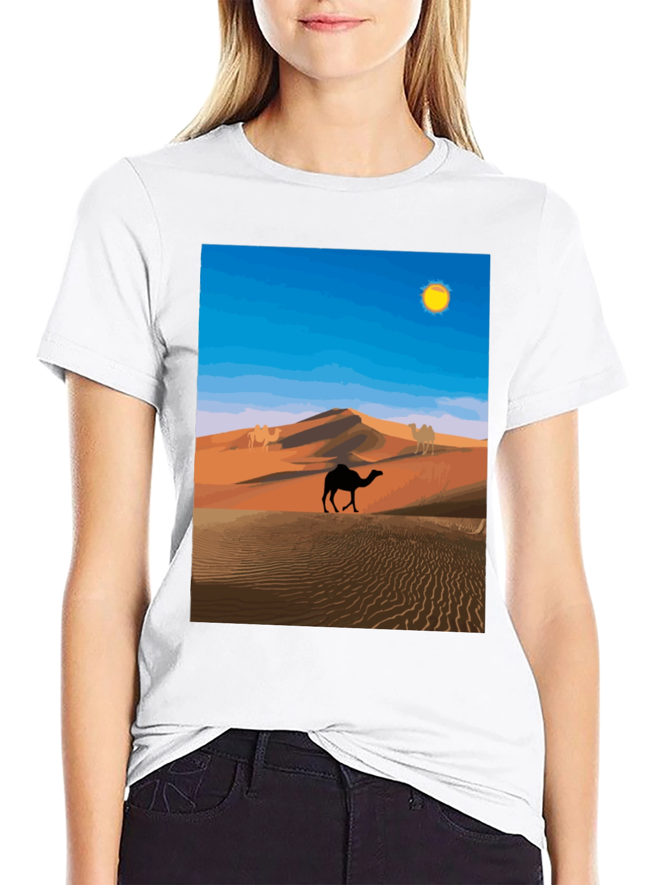 Desert Camel Graphic Tee - Black Cotton T-Shirt