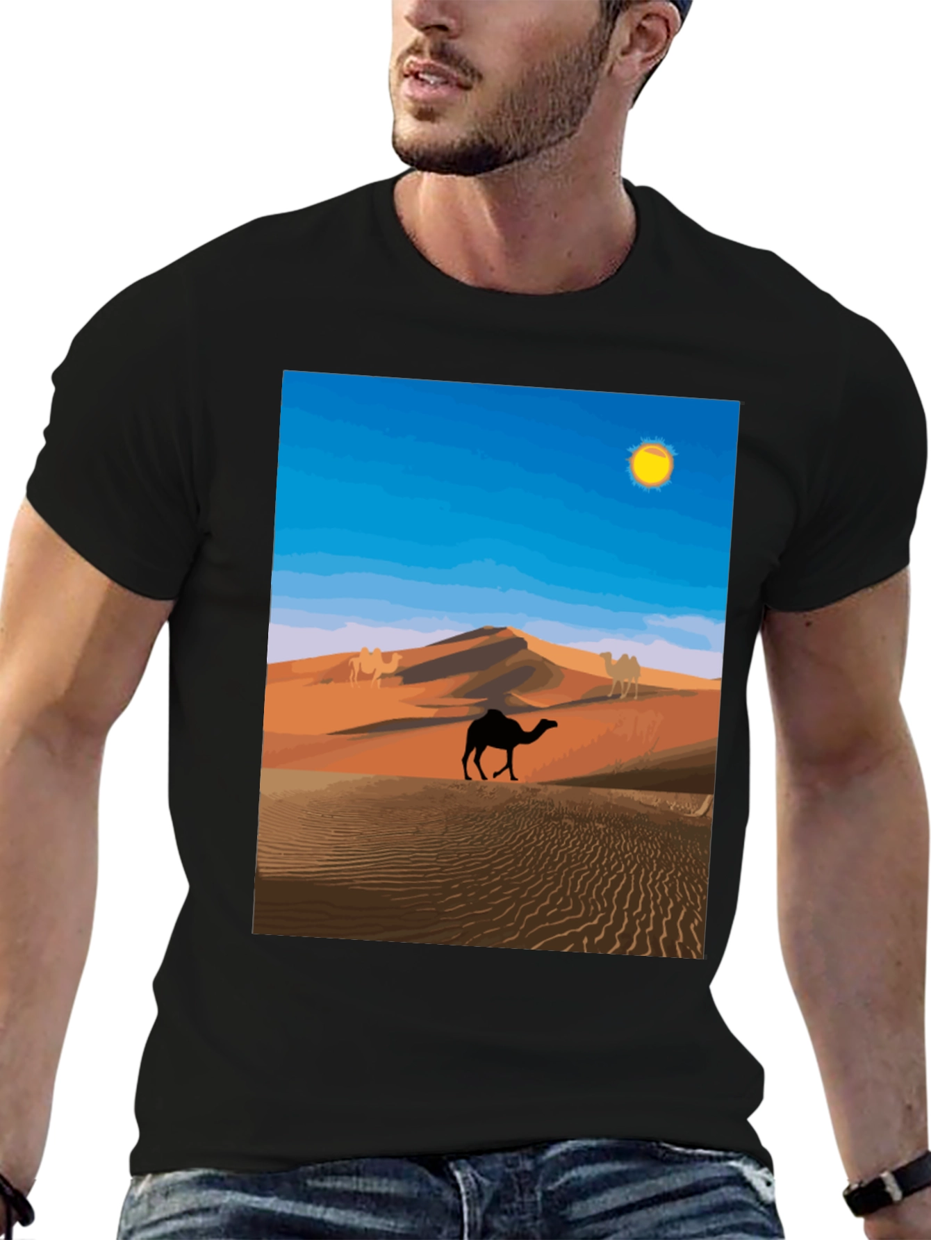 Desert Camel Graphic Tee - Black Cotton T-Shirt