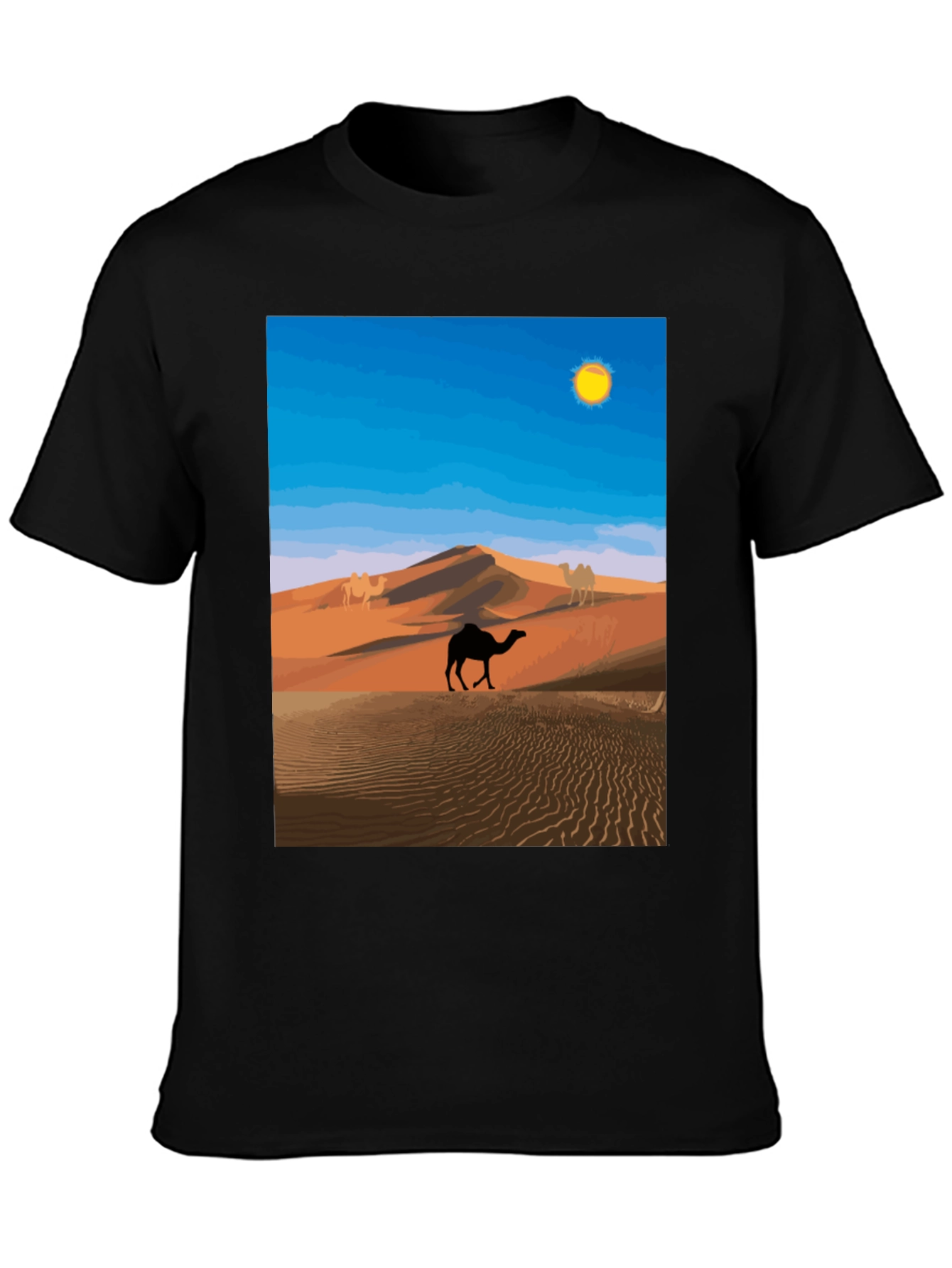 Desert Camel Graphic Tee - Black Cotton T-Shirt