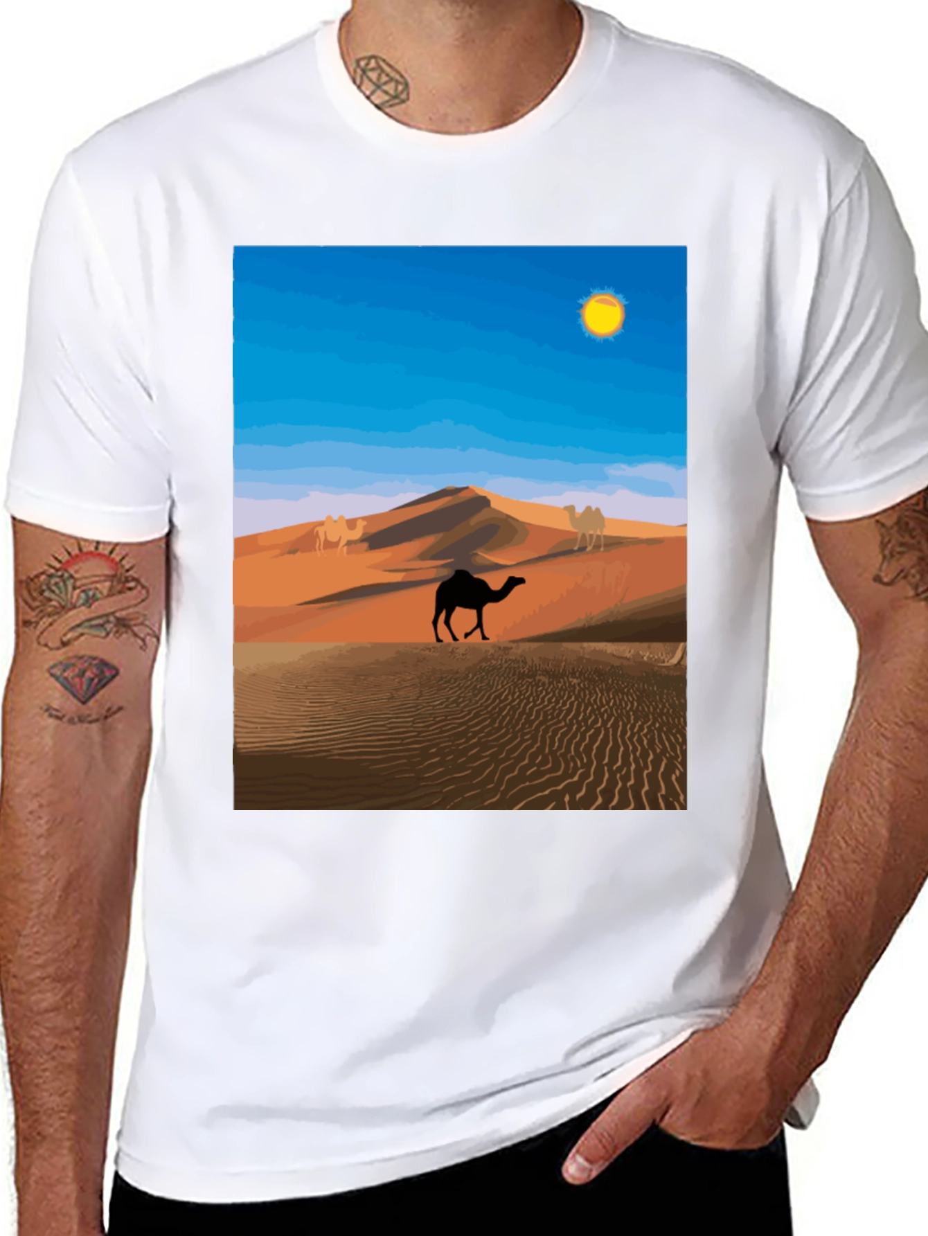 Desert Camel Graphic Tee - Black Cotton T-Shirt