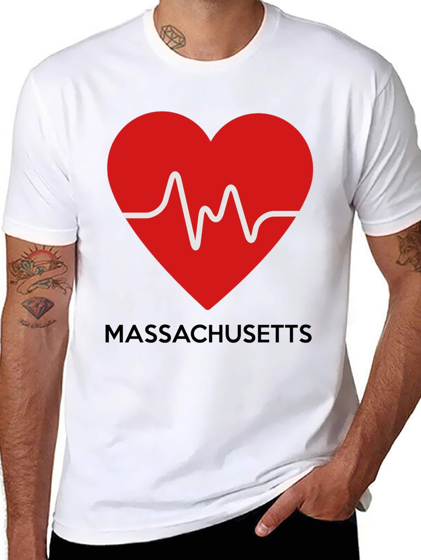 Massachusetts Love Heartbeat Black T-Shirt