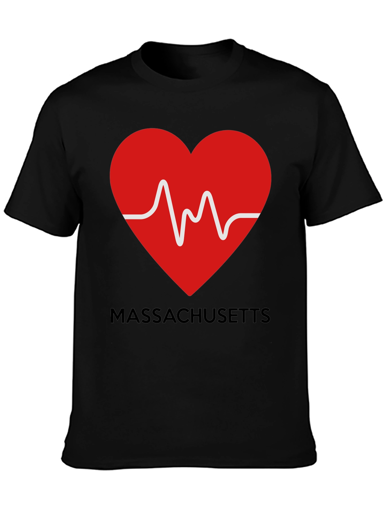 Massachusetts Love Heartbeat Black T-Shirt