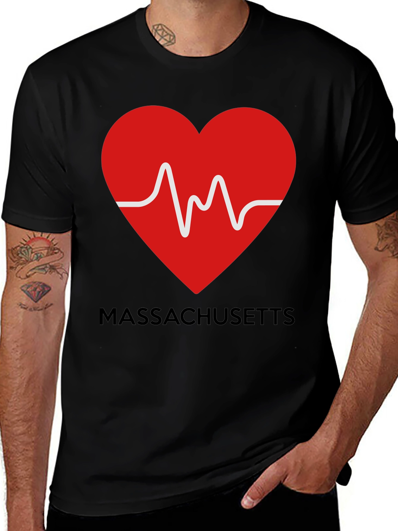 Massachusetts Love Heartbeat Black T-Shirt