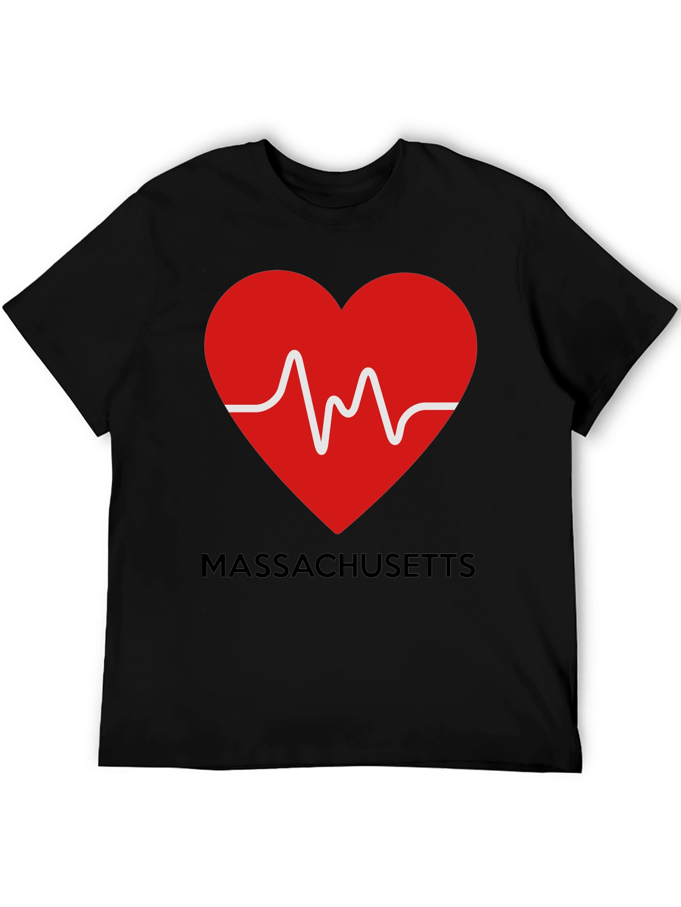 Massachusetts Love Heartbeat Black T-Shirt