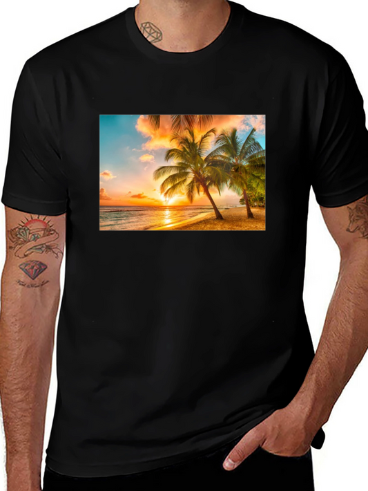 Sunset Beach Palm Tree Graphic T-Shirt