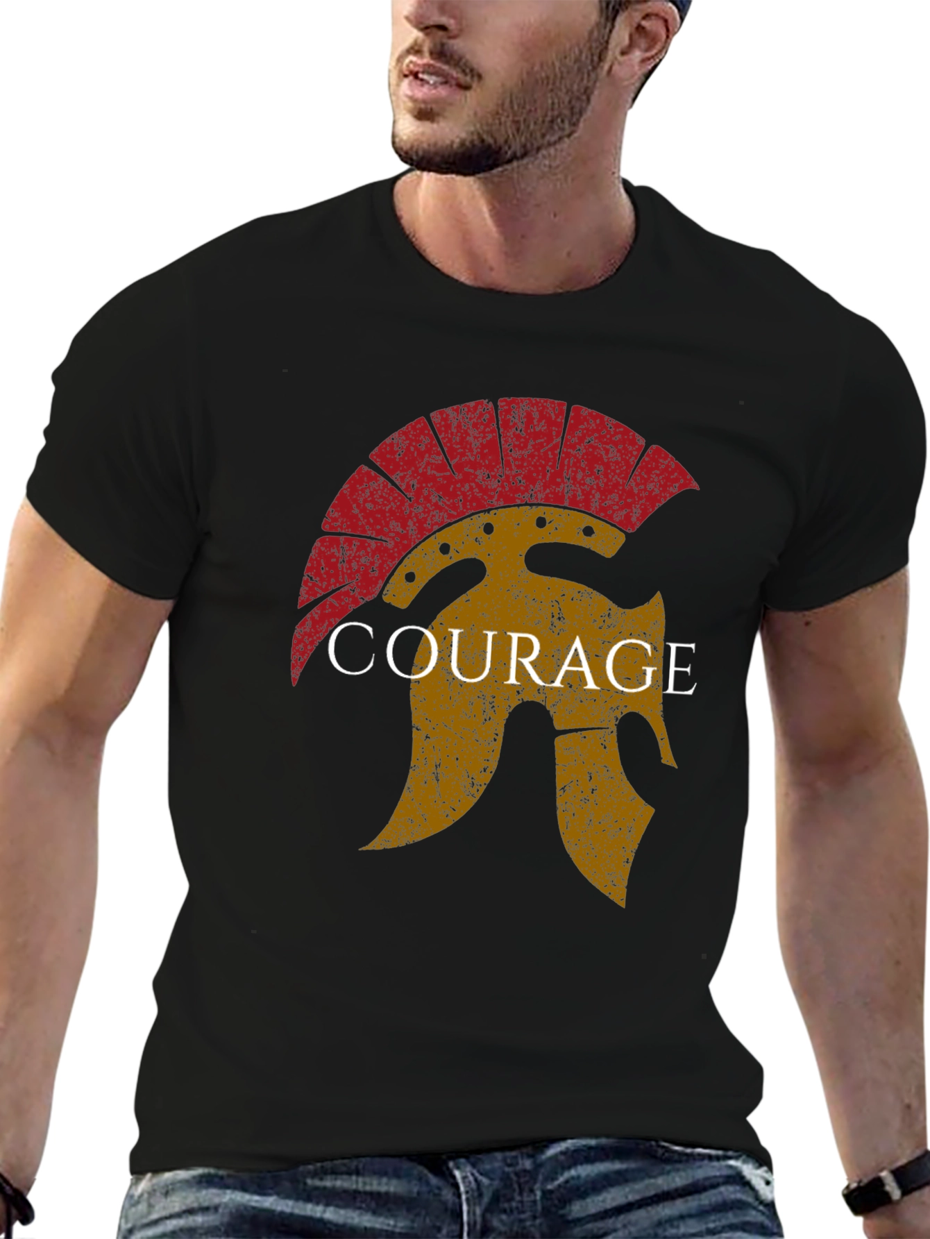 Courage Spartan Helmet Graphic T-Shirt