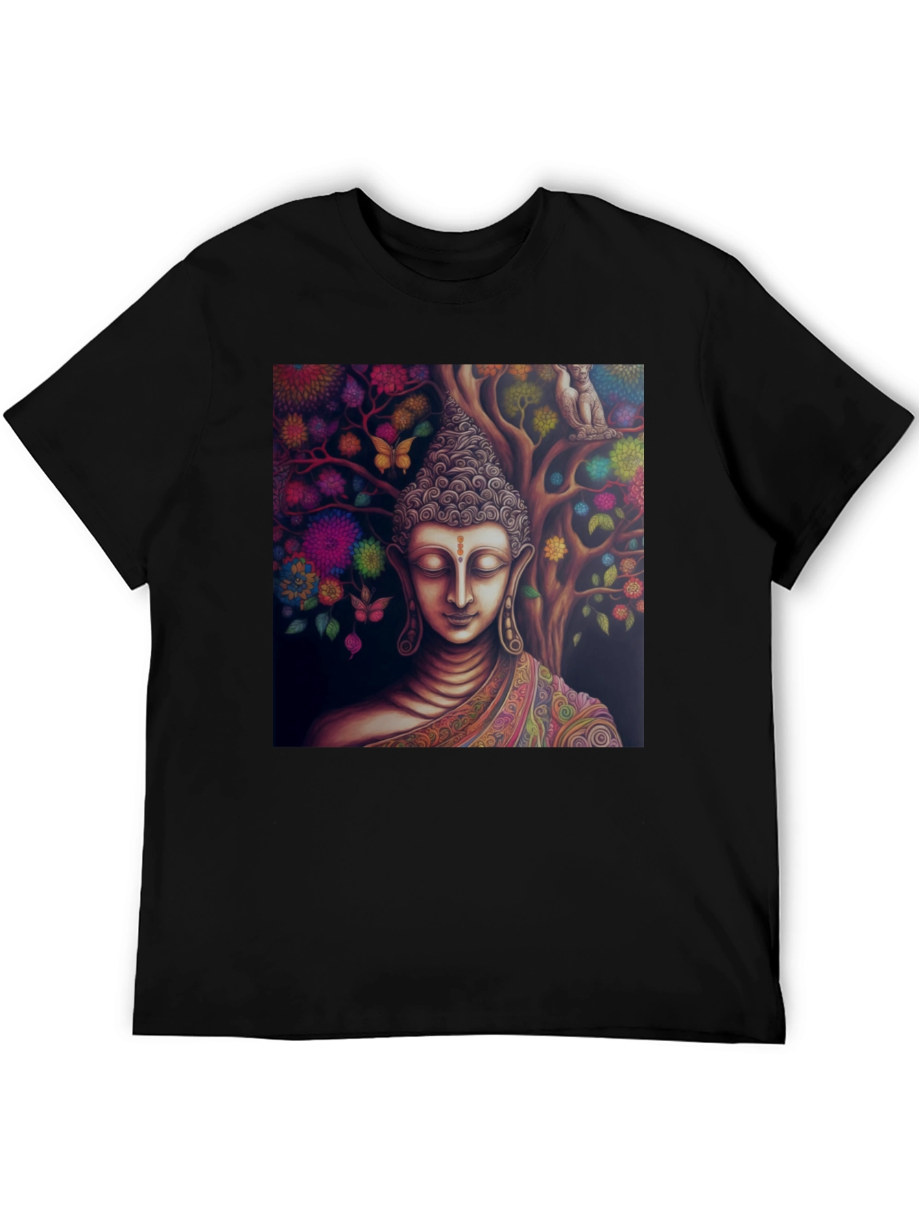 Buddha Tree Graphic Tee - Spiritual Black T-Shirt