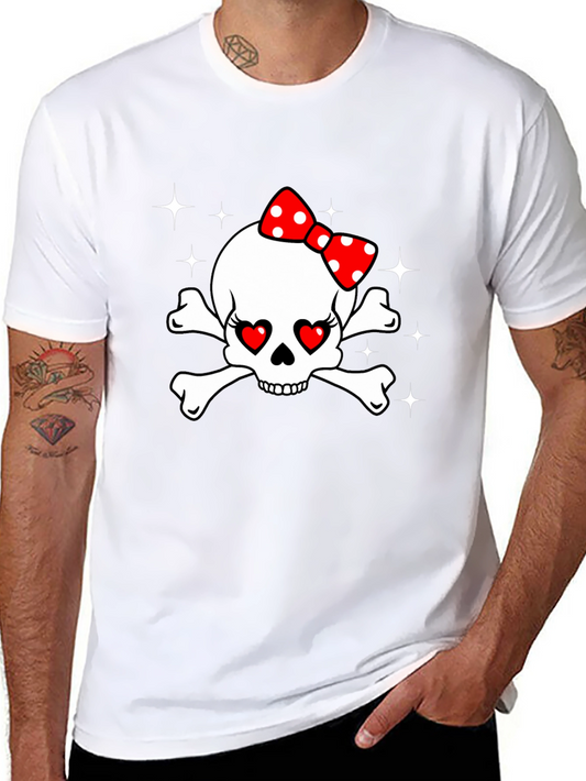 Skull & Crossbones T-Shirt - Red Bow & Heart Eyes