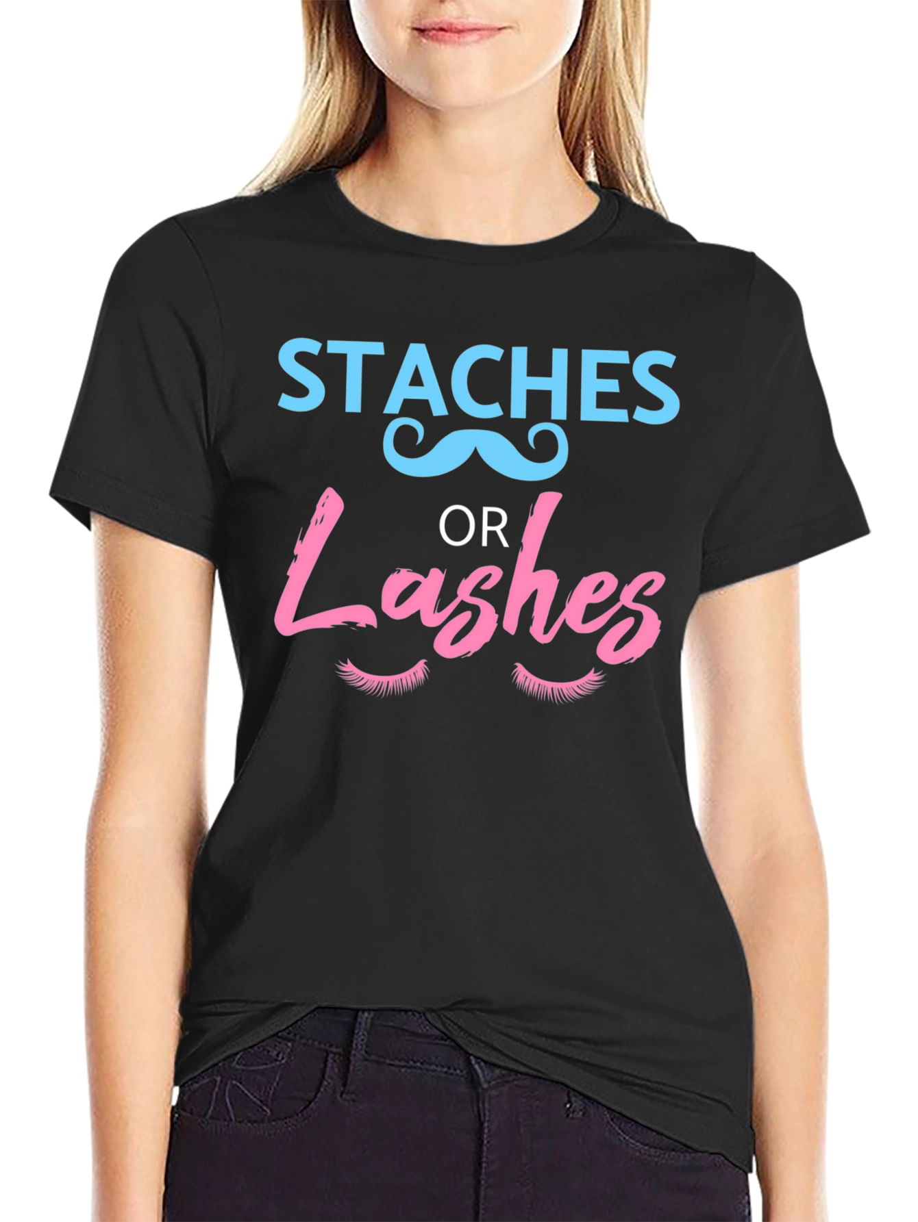 Staches or Lashes Gender Reveal T-Shirt