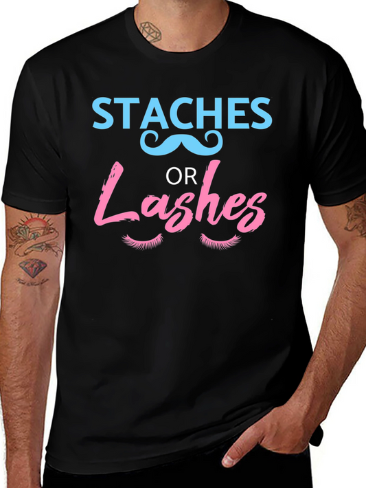 Staches or Lashes Gender Reveal T-Shirt