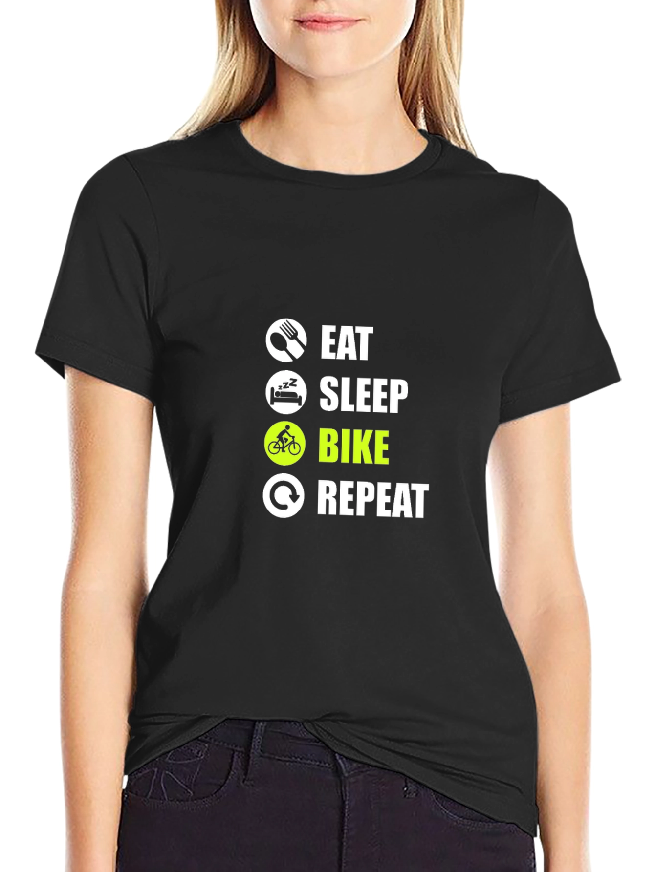 Eat Sleep Bike Repeat Black Graphic T-Shirt