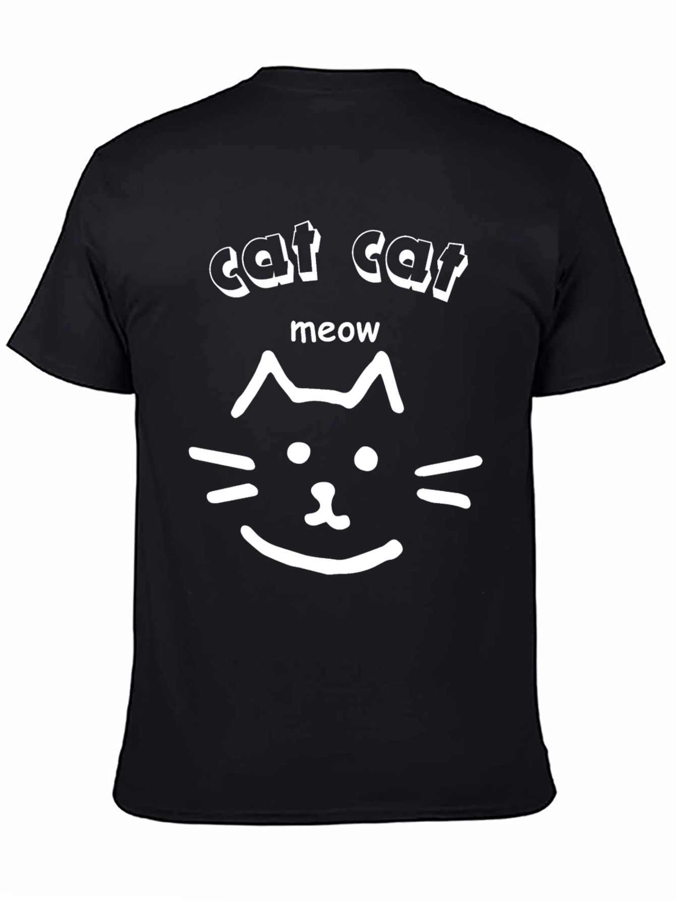 Cat Face Meow Black Graphic Tee