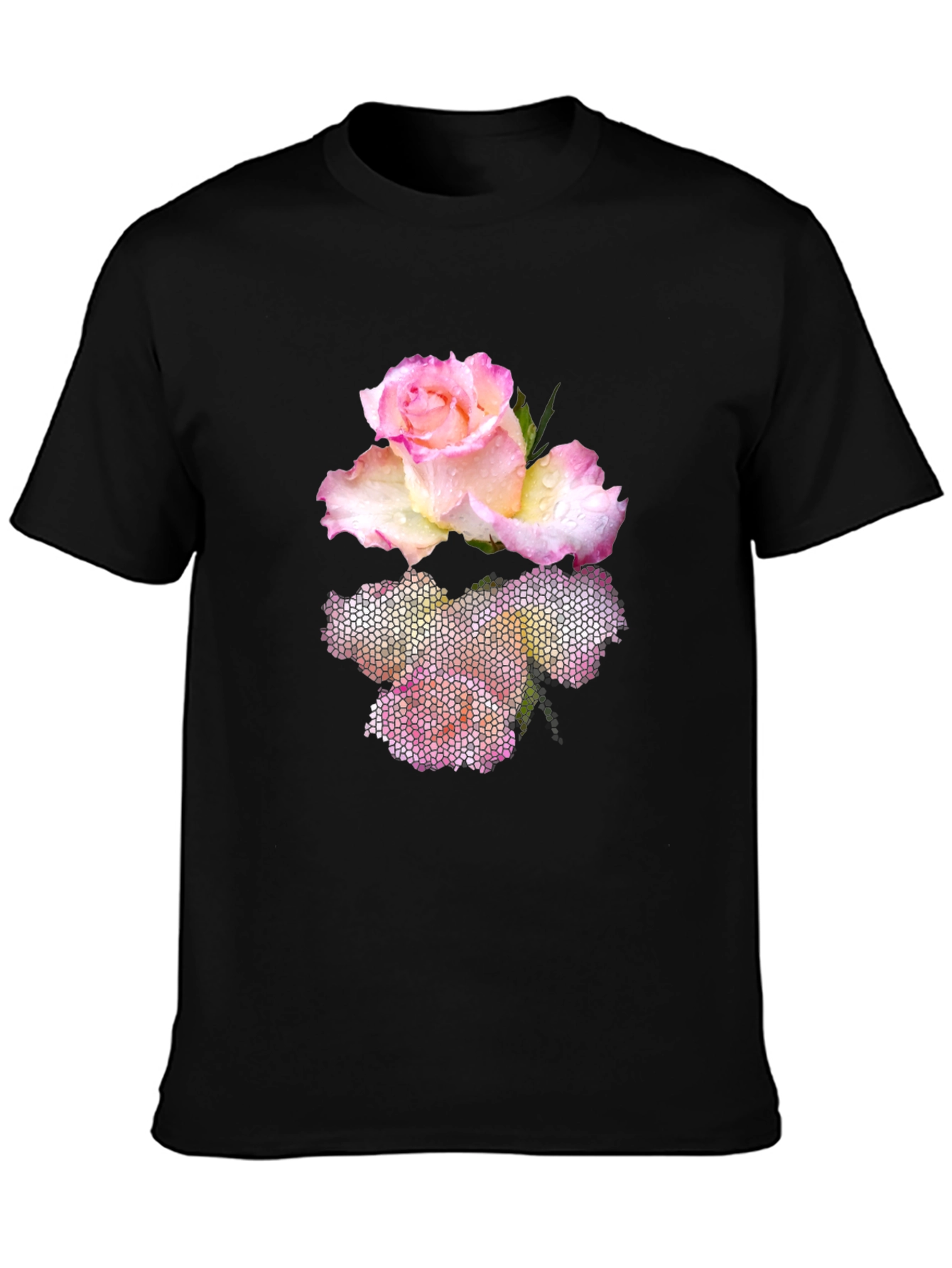 Floral Mosaic Mens Black T-Shirt