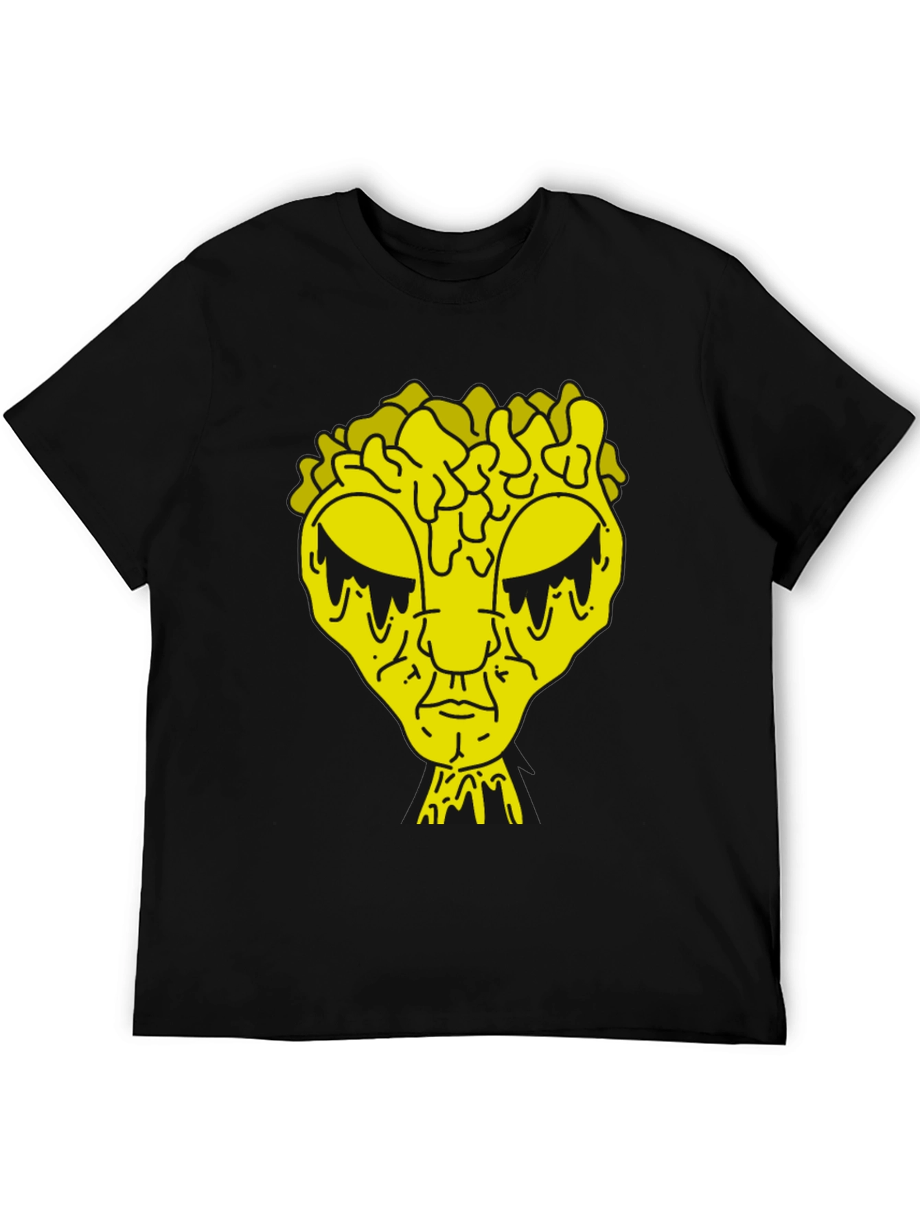 Black T-Shirt with Dripping Yellow Alien Graphic