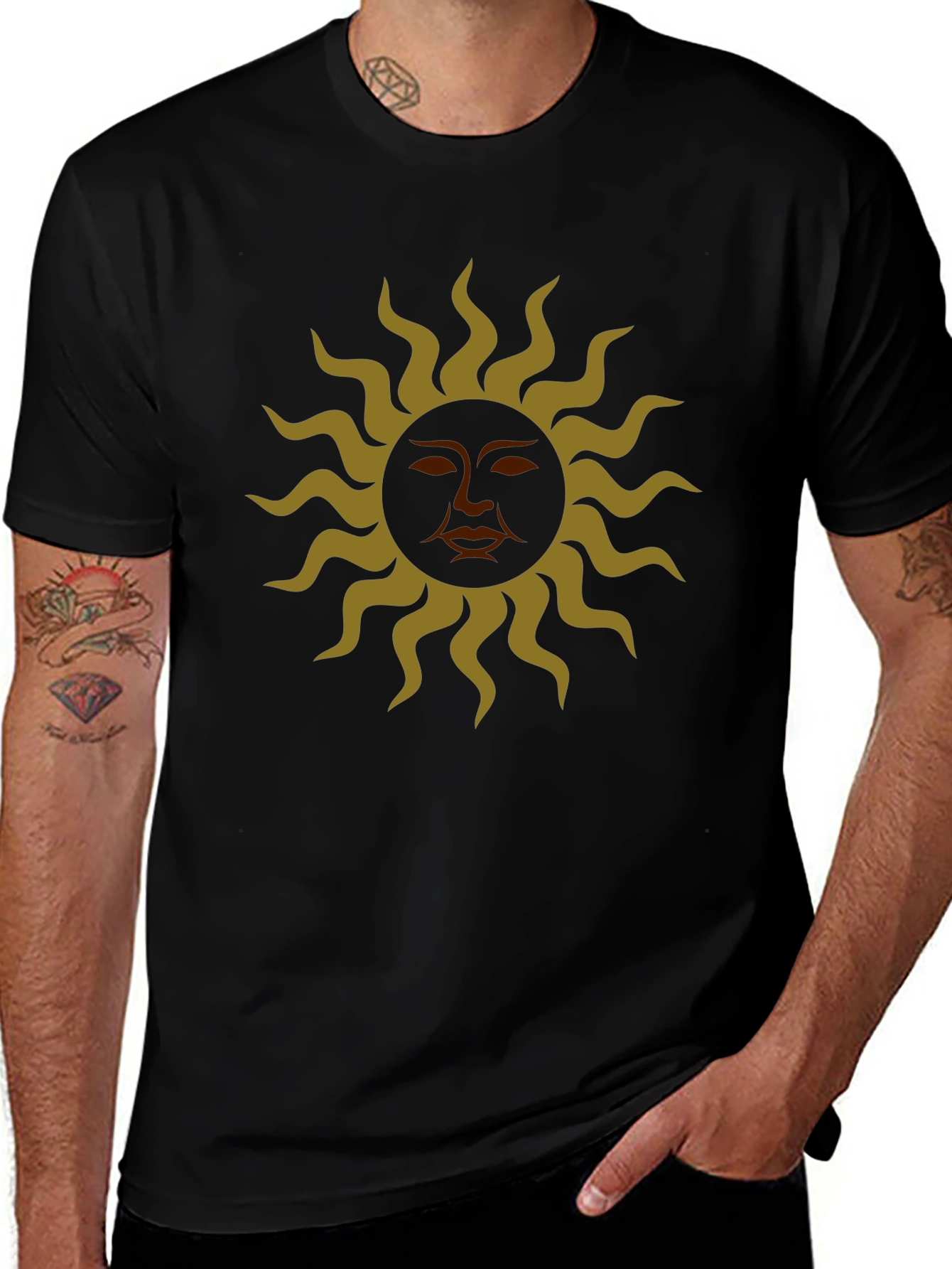 Sun Graphic Black T-Shirt Mens Casual Wear