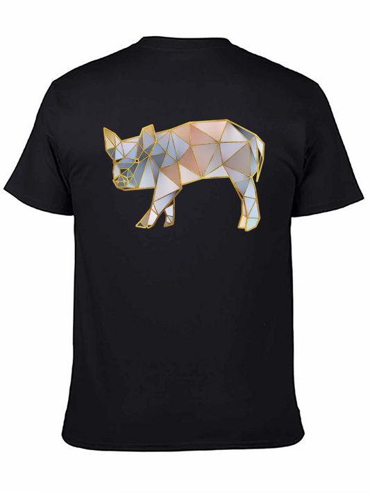 Geometric Pig Graphic T-Shirt - Stylish Animal Print