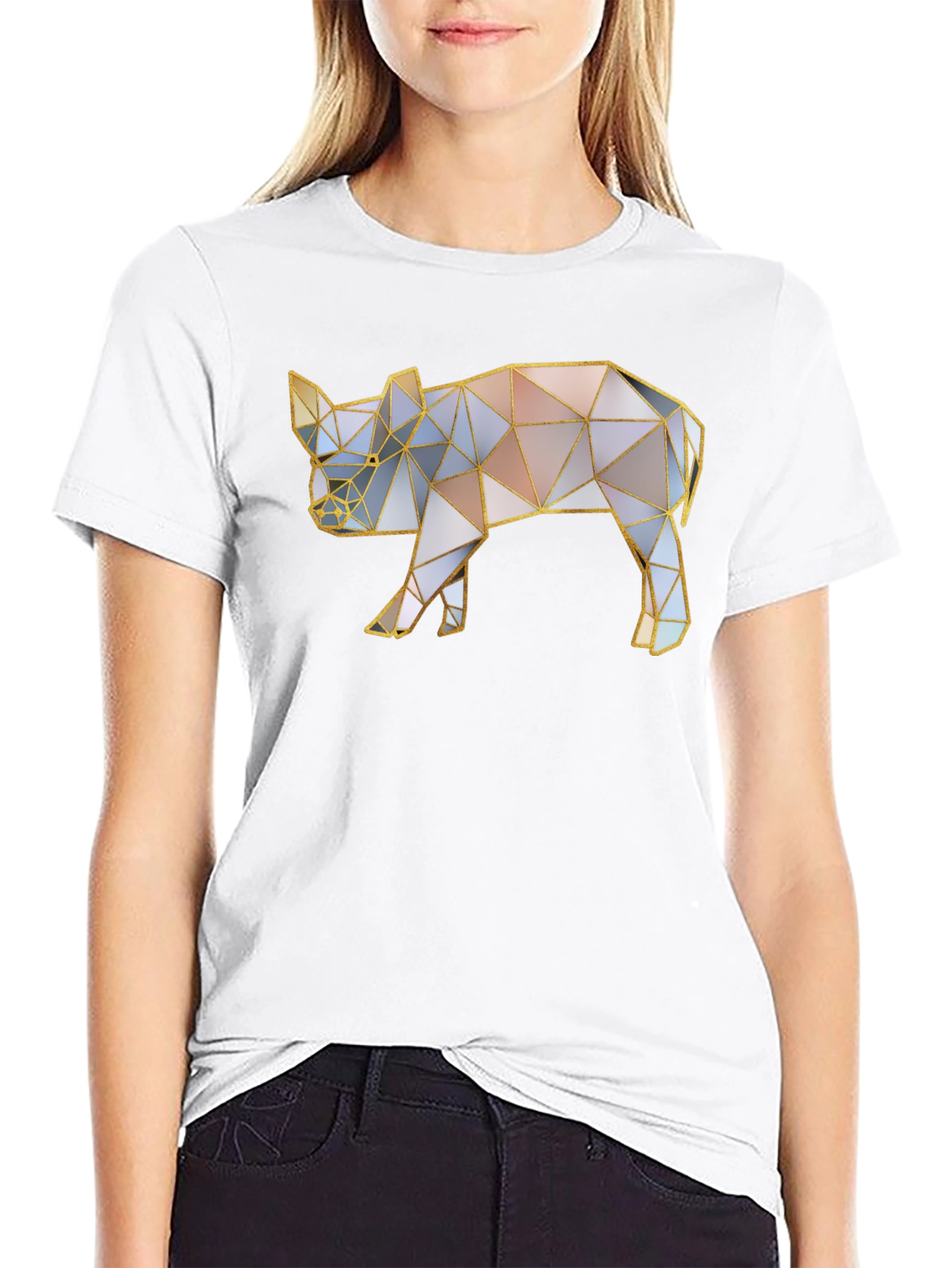 Geometric Pig Graphic T-Shirt - Stylish Animal Print