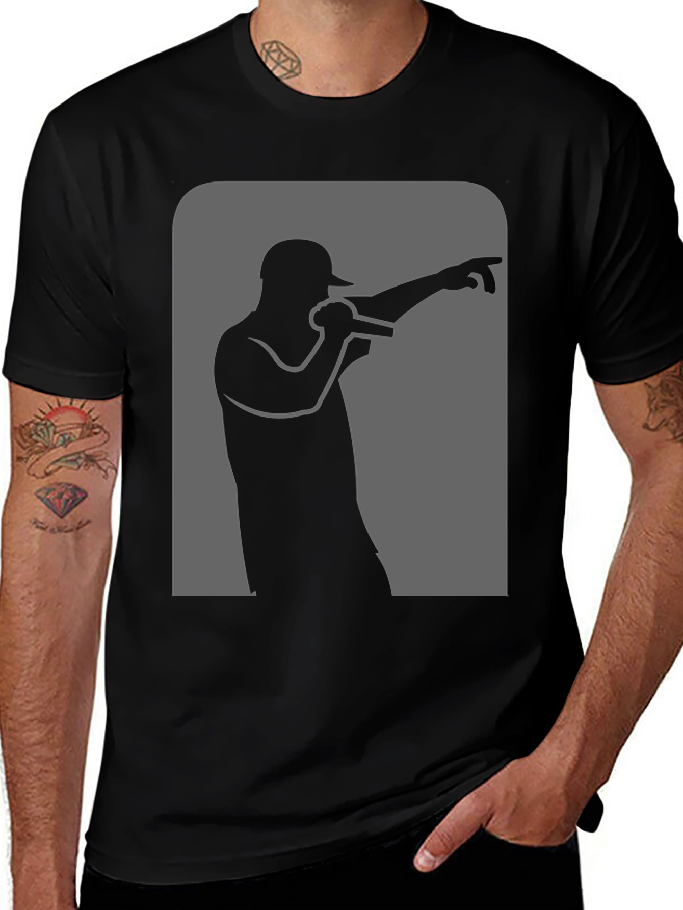 Rapper Silhouette Graphic Black T-Shirt