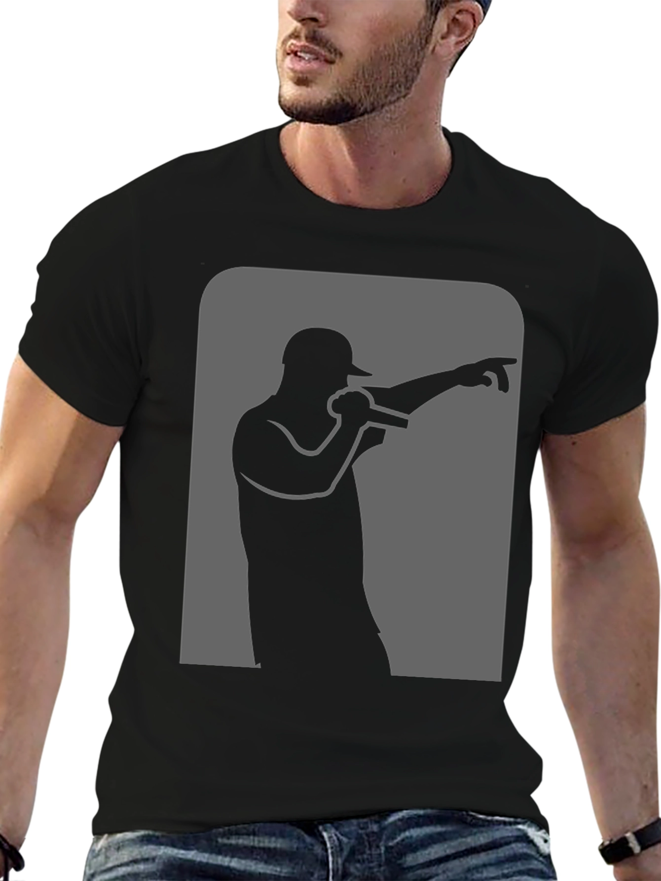Rapper Silhouette Graphic Black T-Shirt